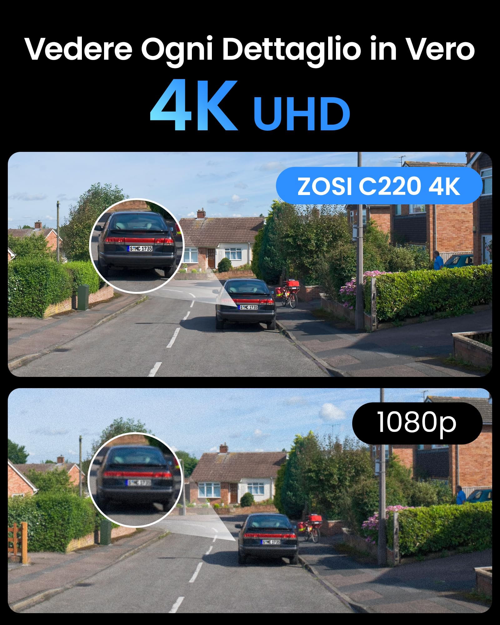 ZOSI 8MP PoE Telecamera di Sorveglianza Esterna, Rilevamento Persone/Veicoli, Visione Notturna IR 30 m, Compatibile SOLO con NVR PoE 4K della ZOSI, C220