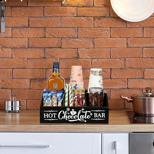 Miniatura 6 de Barra de cacao caliente de Navidad, estación de café de madera, organizador de encimera con 4 compartimentos, barra de café, soporte decorativo,
