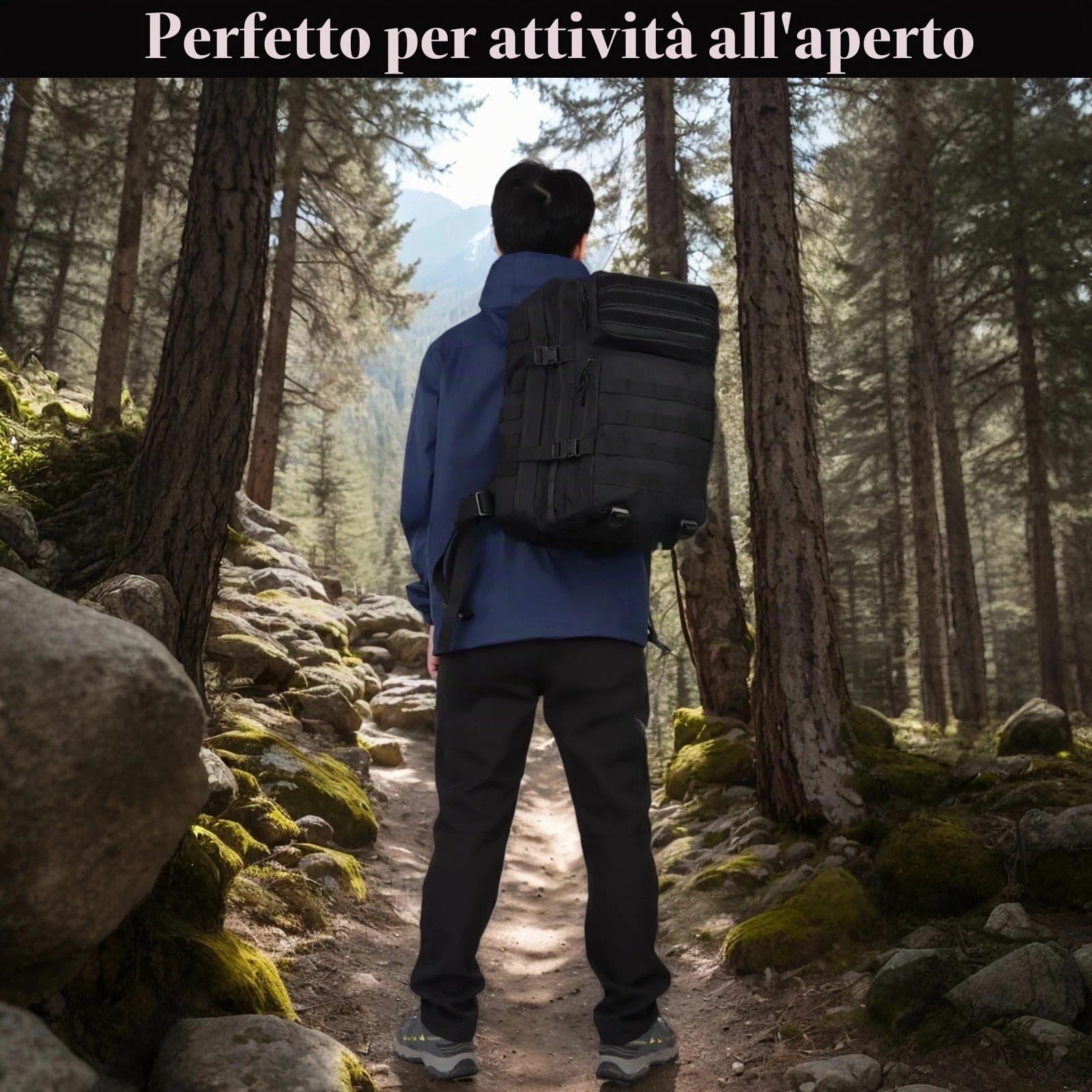 BWBIKE 40L Zaini Tattici Militari Zaino da Escursionismo all'aperto Impermeabile Camo Daypack Durable Molle Army 3 Giorni Assault Pack Spazioso Zaino da Trekking,Nero