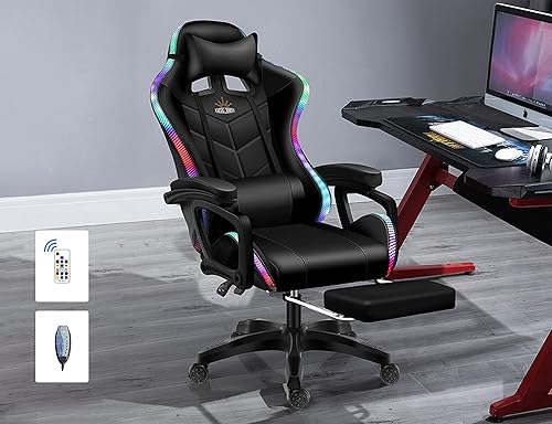 Miniatura 2 de RGB Gaming Chair with Massage and Footrest, Ergonomic Pro Computer Chair with LED Lights and Speakers, High Back Music Video Chair with Lumbar