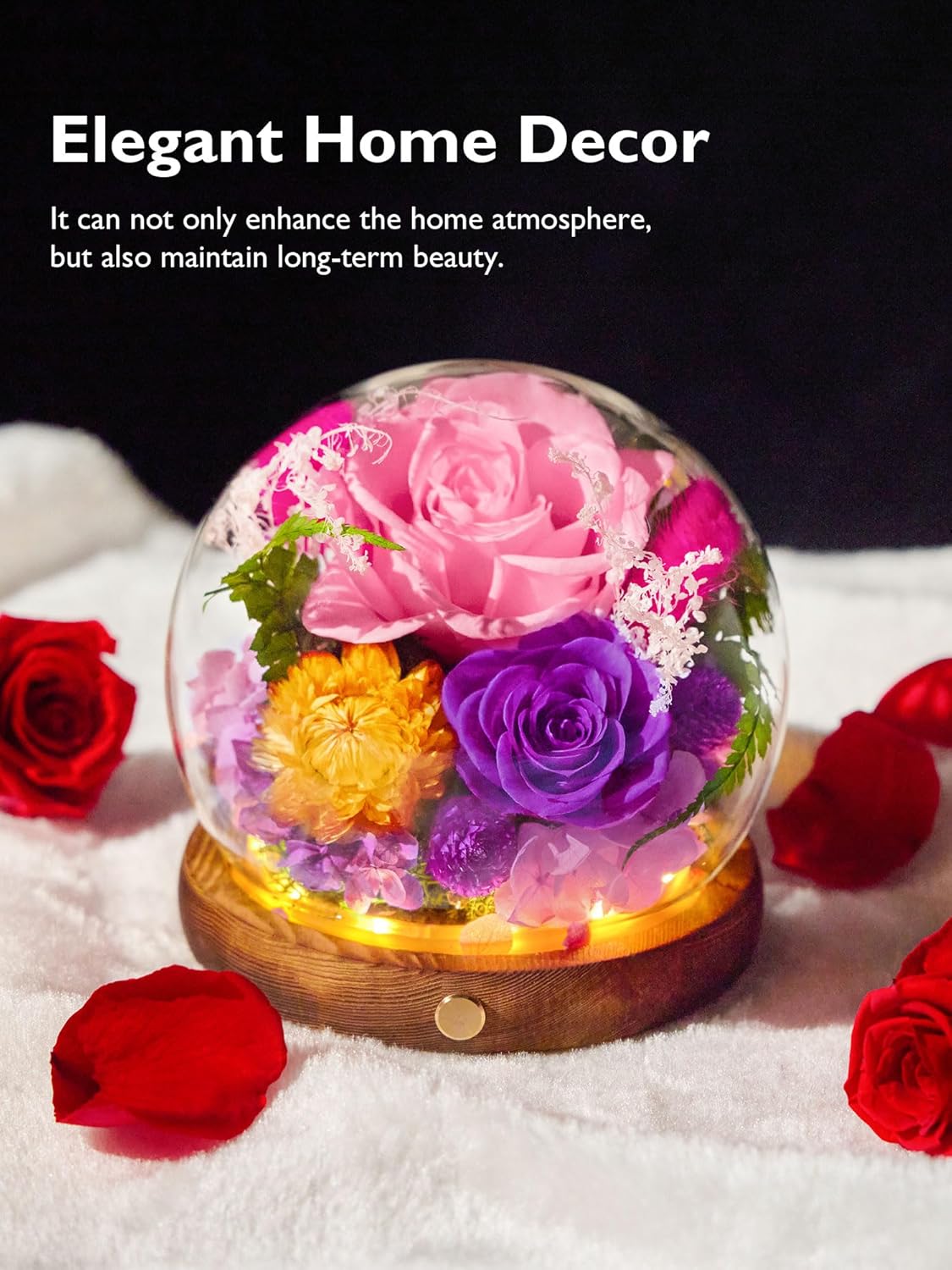 Eterfield Forever Flowers for Delivery Prime, Valentine's Day Rose Gifts for Her, Preserved Roses in Glass Dome, Long-Lasting Flowers for Mom Wife Grandma Birthday Mother's Day Anniversary, Pink - Image 5