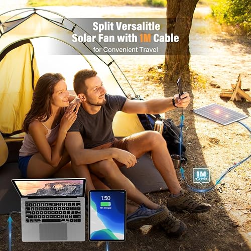 Miniatura 7 de Ventilador solar de 10400 mAh con linterna LED, ventilador de campamento con panel solar, ventilador solar recargable de 7 W para exterior, tienda