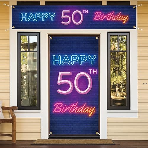 Juego de carteles de neón para puerta de cumpleaños número 50 y letrero grande para patio, decoración colorida Decoración de fiesta de cumpleaños