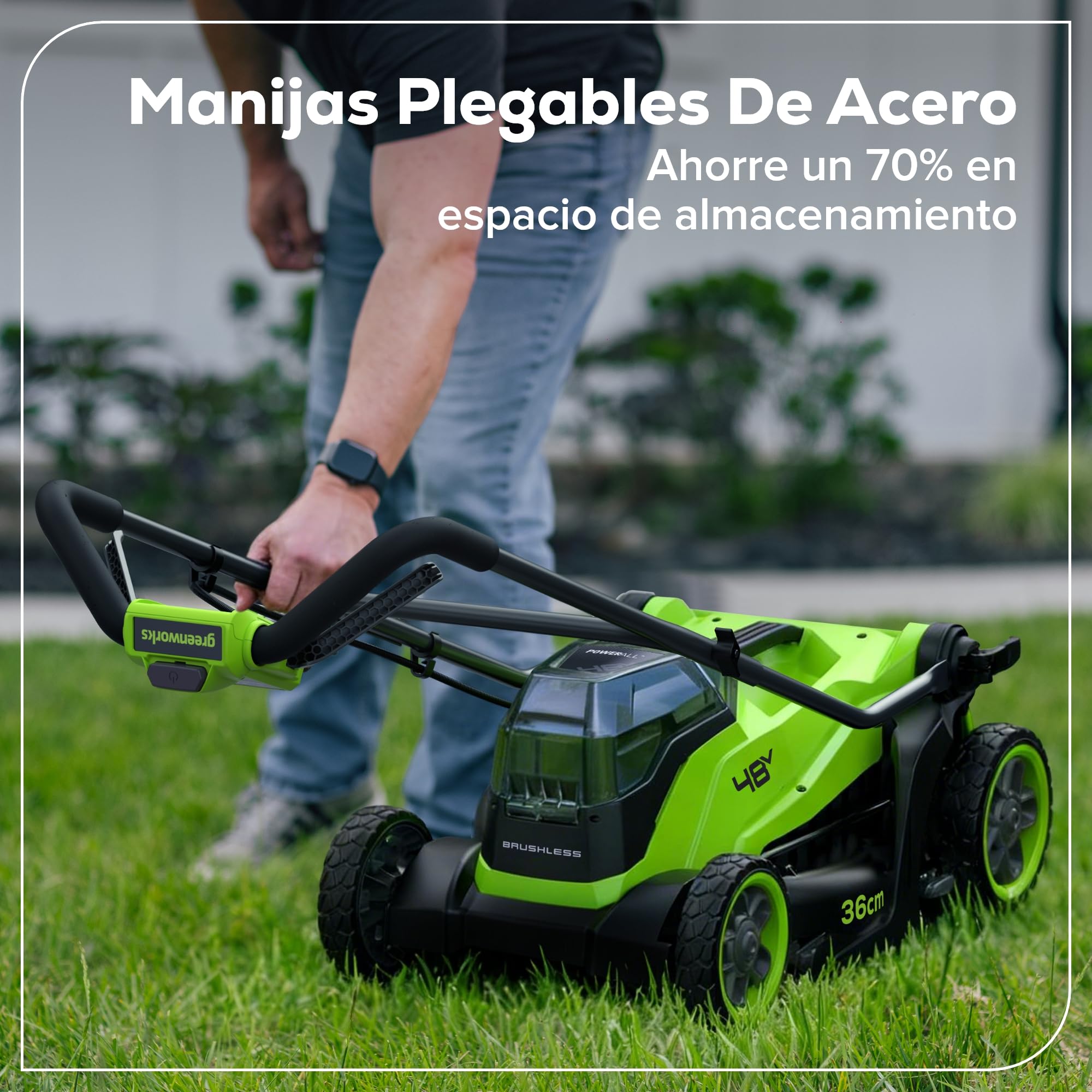 Greenworks 48V (24V x 2) Cortacésped de batería Li-Ion 24V 36cm Ancho Corte hasta 400m² a y Cortabordes Inalámbrico con Cabezal de Alimentación Automática con 1 Batería 4Ah y Cargador-MTCK48B421-01