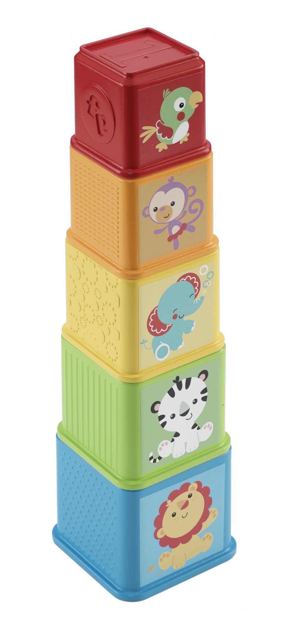 Fisher-Price - Blocchi degli Animali, set di 5 blocchi colorati con facce illustrate, da incastrare e impilare per un divertimento sensoriale, giocattolo per bambini, 6+ mesi, CDC52