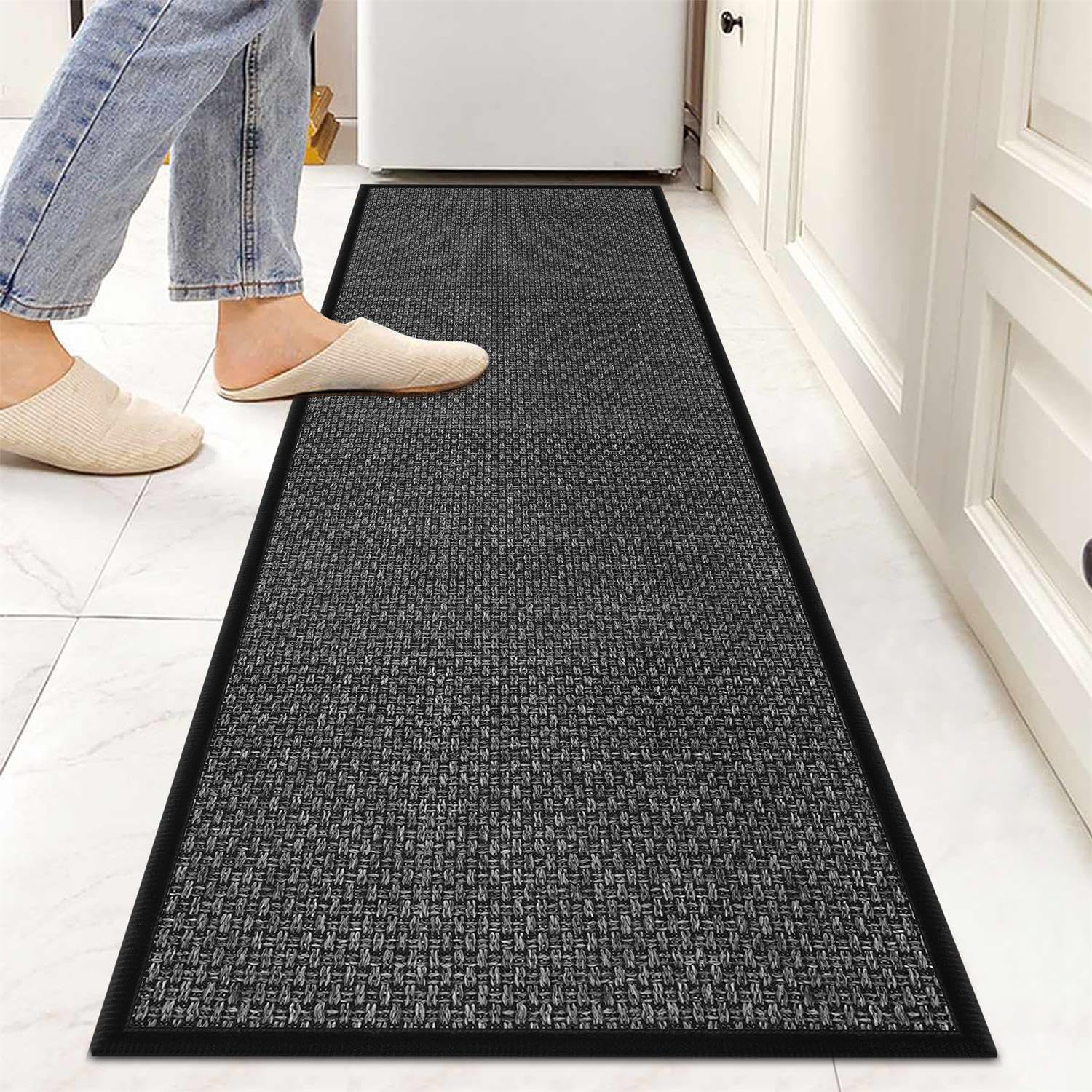 GOYLSER 6ft Kitchen Runner Rugs Non Skid, Absorbent Small Jute Kitchen Carpet Rugs, Rubber Backed Home Floor Mat, Black