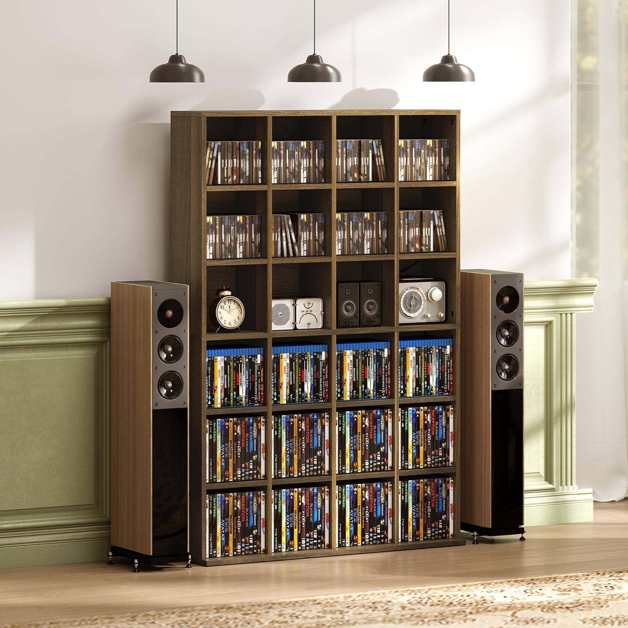HOMCOM Contenitore per CD e DVD, scaffale di archiviazione, capacità massima 456 CD/336 DVD, 24 scomparti e ripiani regolabili, per ufficio, soggiorno, camera da letto, 89 x 20 x 130,5 cm, marrone