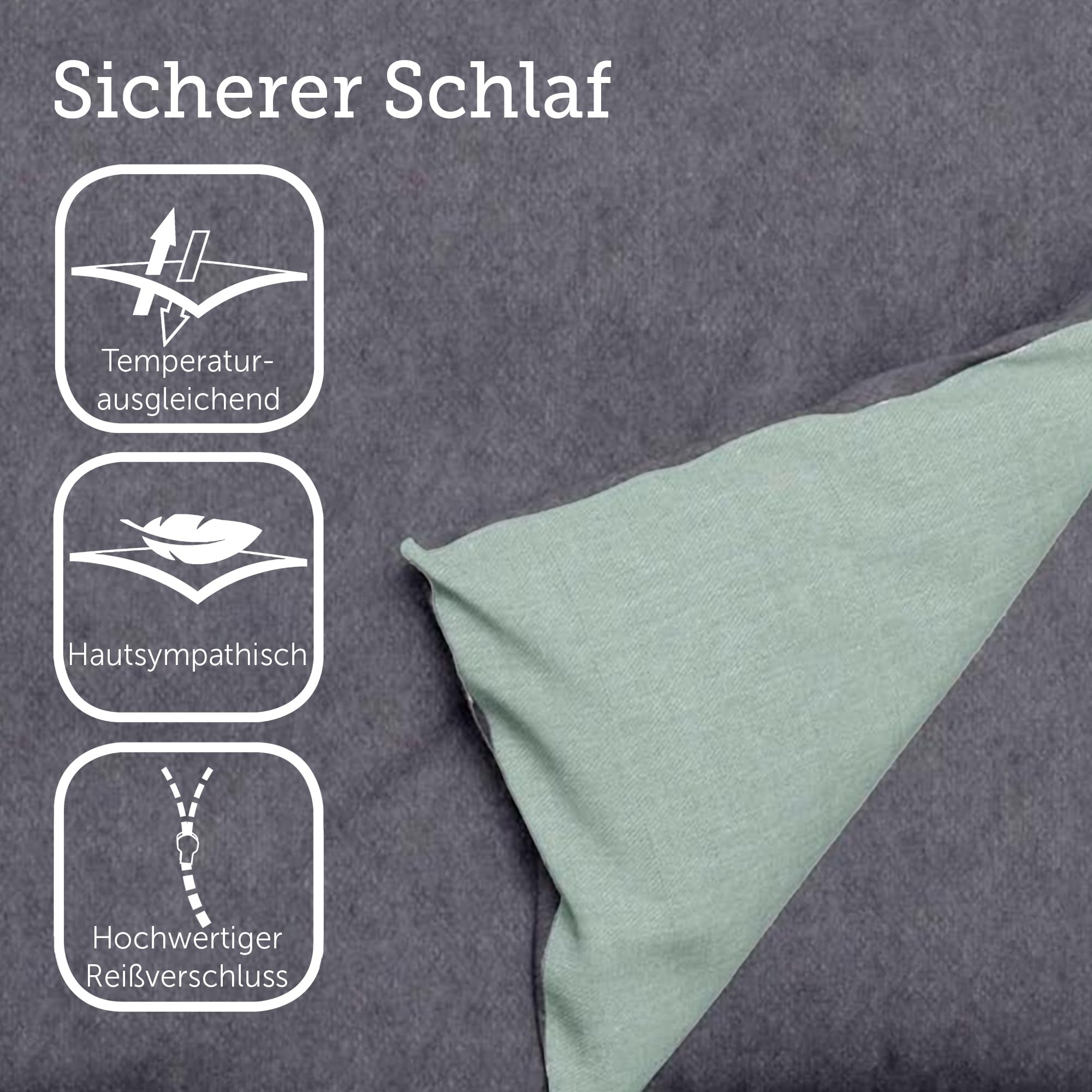 SETEX Wendebettwäsche 135x200 cm - 2-teiliges Bettwäsche-Set in ansprechendem Salbei-Dunkelgrau-Design, Inklusive Bettdeckenbezug und Kissenbezug (80x80 cm), Aus 90% Baumwolle/10% Polyester