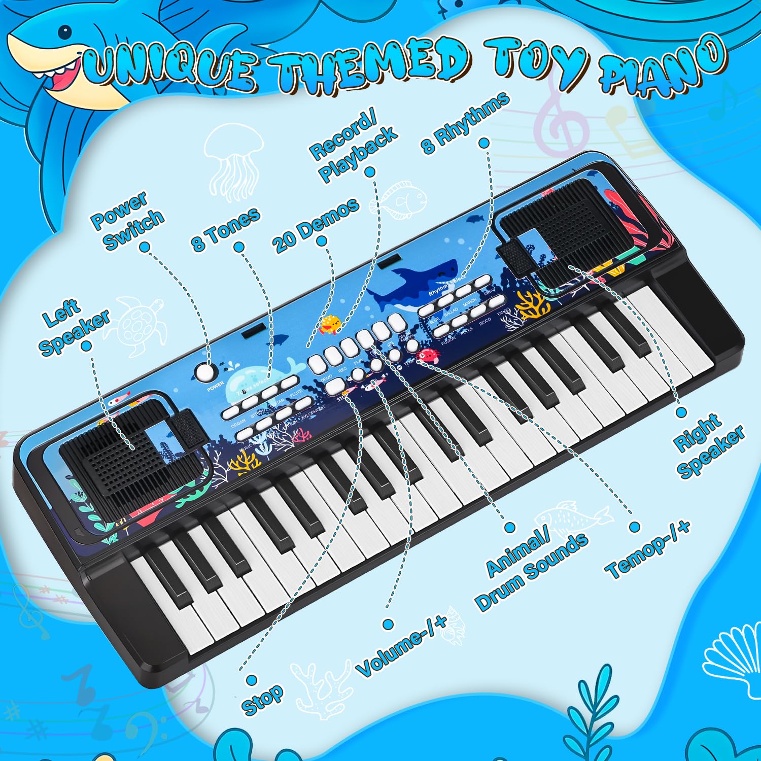 Infantil Piano Teclado 37 Teclas con Microfono y Atril – Portátil Juguete Musical para 3 4 5 6 Años Principiante Niños y Niñas, Regalos Navidad Cumpleaños, Negro