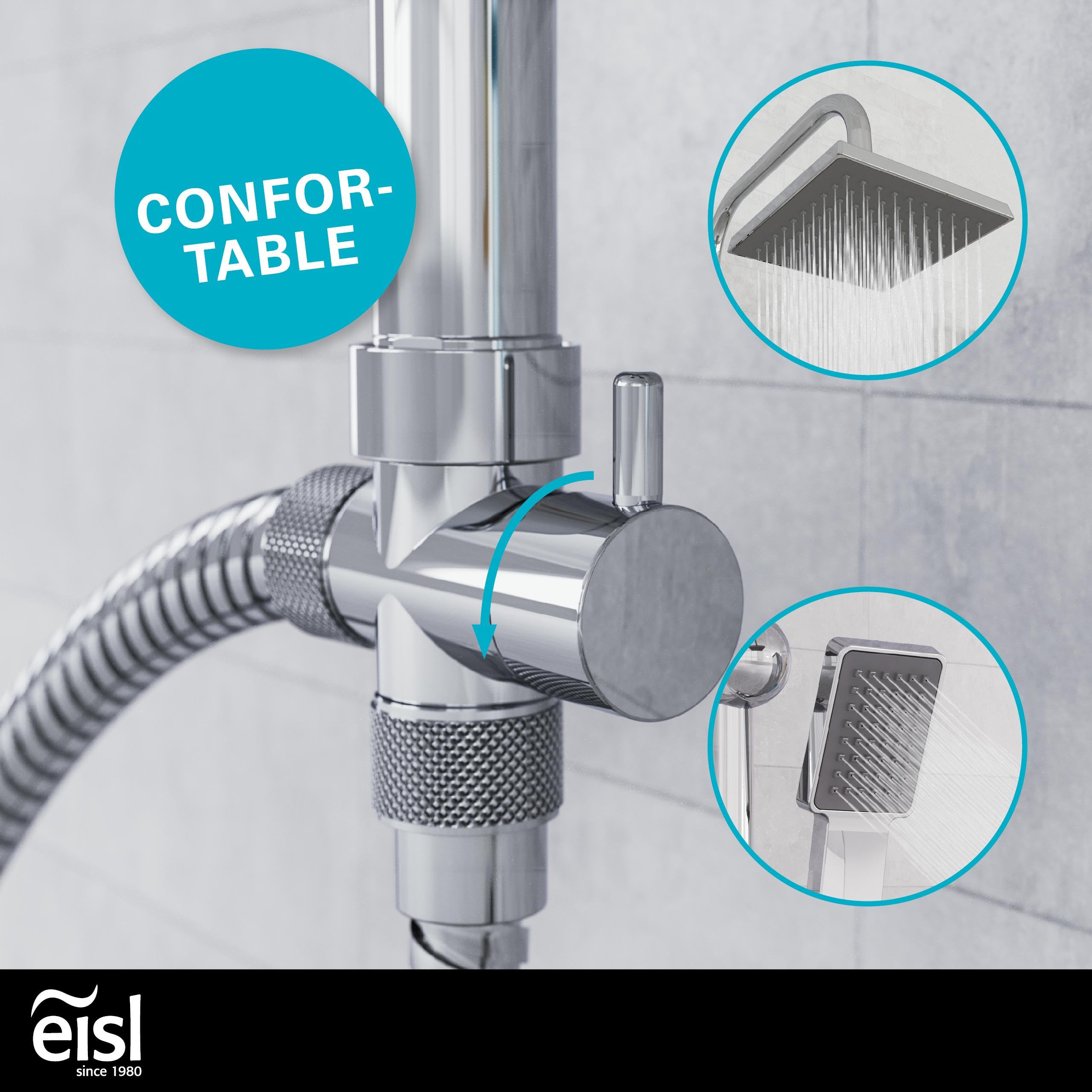 EISL Colonne de Douche Pluie 2en1, Pommeau Anti-Calcaire, Chrome
