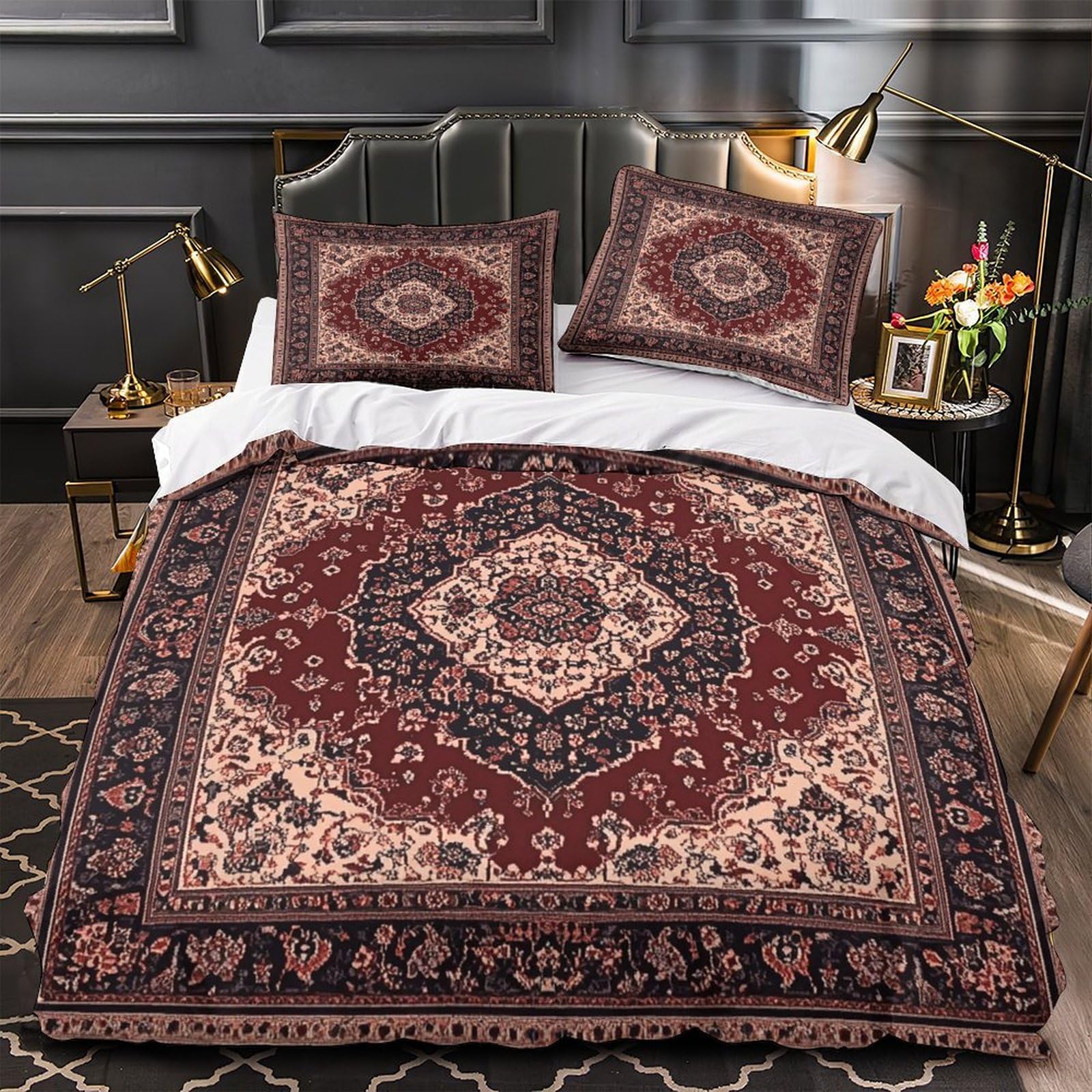 Housse de couette tapis persan 140x200 parure lit microfibre single