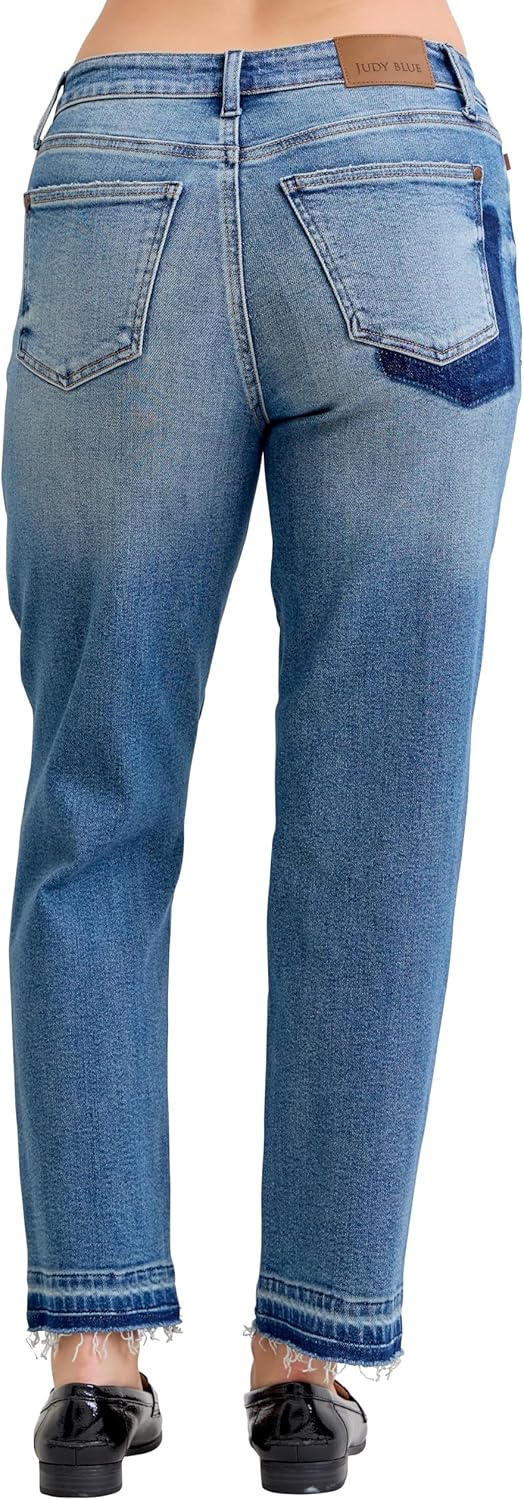 Judy Blue Womens Jeans - Mid Rise Boyfriend Patch & Repair Destroy Release Hem - Image 2