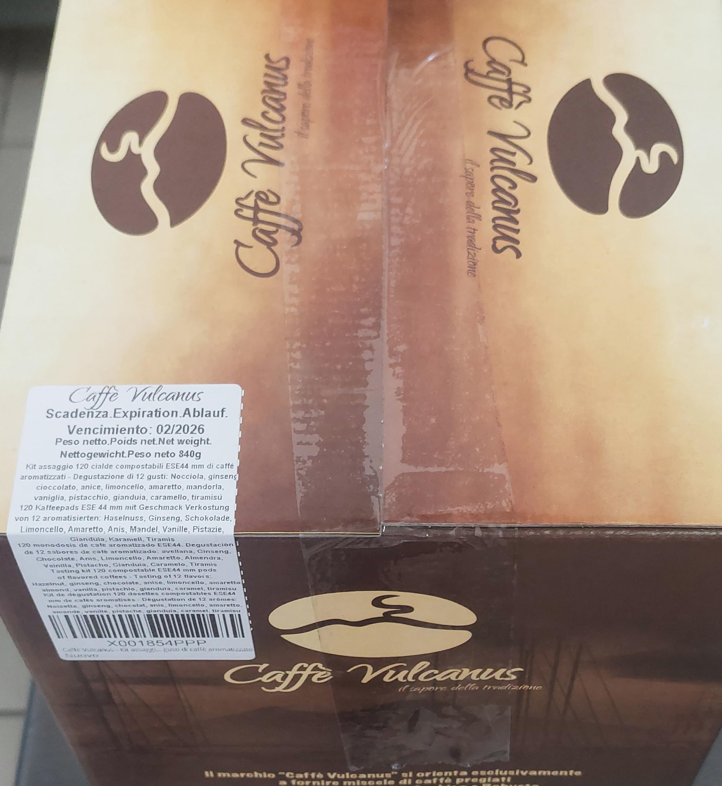 Caffè Vulcanus - Kit degustación 120 monodosis de café aromatizado ESE44 - Degustación de 12 sabores de café aromatizado.