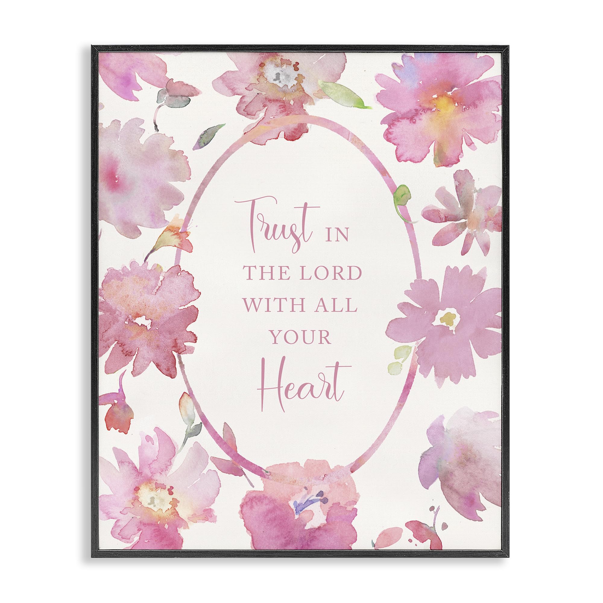 Stupell Industries Midnight Black (Textured) Trust In The Lord Pink Blooms Faith, 16 X 20 Inch Framed Giclée Print