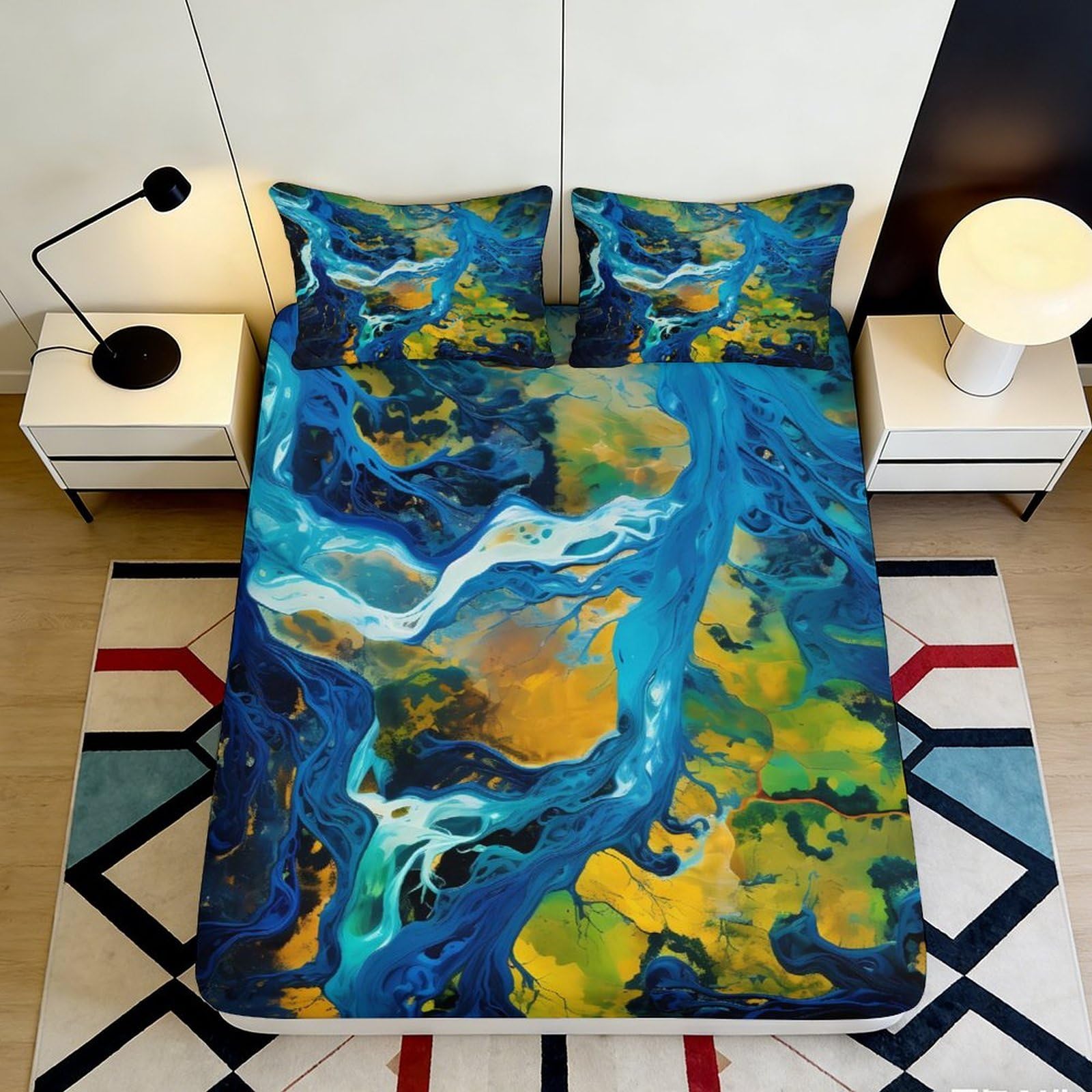 3D Printed Forest Deer Fitted Sheet Microfiber Deep Pocket Non-Slip Bedroom Set Deer Woodland Mattress Fitted Cover Washable Full Wrap 120x200x25cm