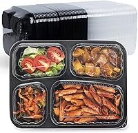 Vista 1 de FRESHPAK Recipiente para preparación de comidas, 4 compartimentos, paquete de 40 recipientes con tapas, reutilizables, sin BPA, aptos