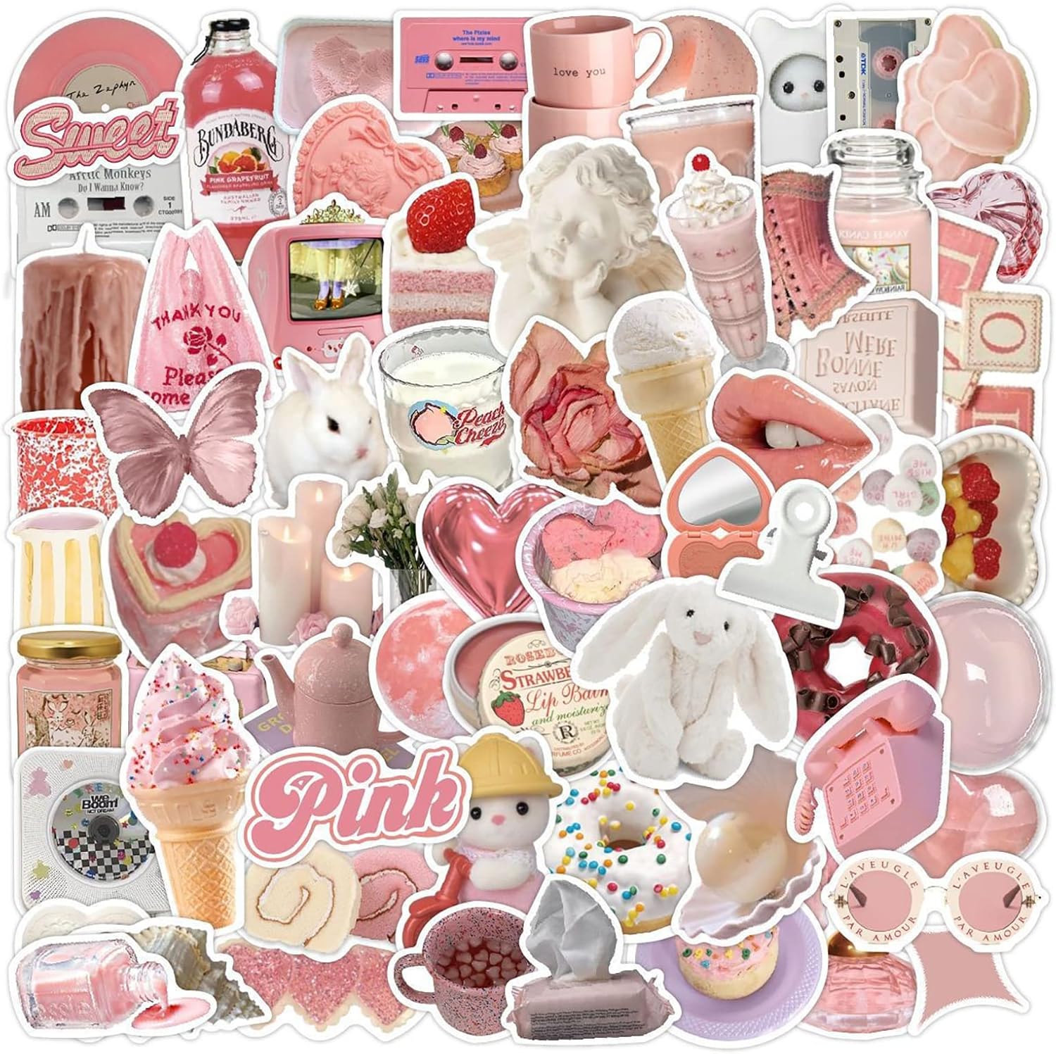 70枚 韓国ステッカー セット 可愛い ピンクシール おしゃれ 女の子ステッカー防水 ステッカーDIYスーツケースステッカー スノーボード、スーツケース、ギター、車 バイク 、ヘルメット、パソコン 携帯ノート ステッカー
