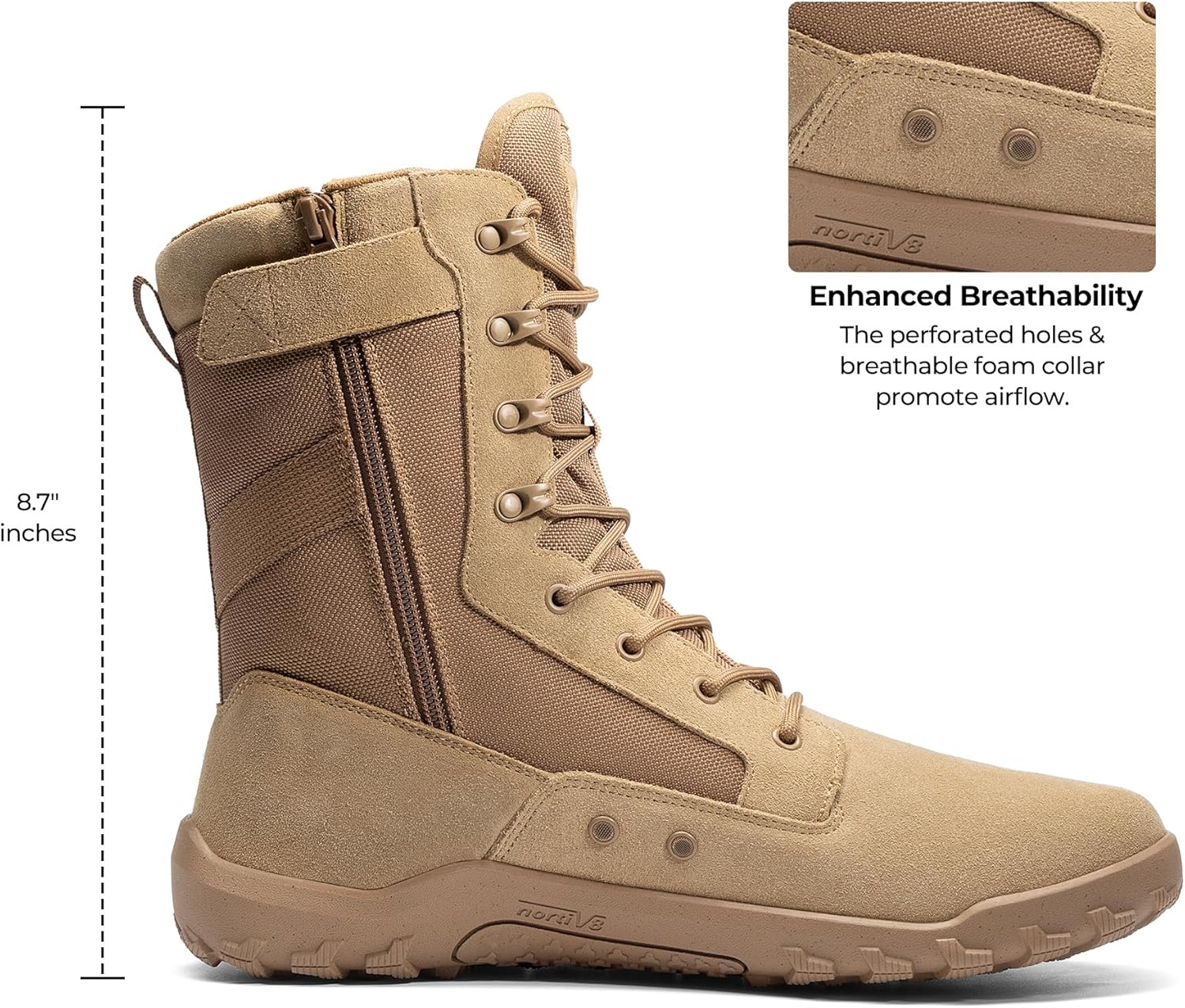 NORTIV 8 Men's Wide Toe Box Barefoot Military Tactical Boots for Men Zero Drop Work Minimalist Leather Side Zipper Motorcycle Combat Boots - Image 8