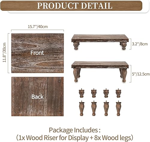 Miniatura 5 de Hanobe Bandeja decorativa de madera elevadora soporte de exhibición de pedestal de madera rústica, bandeja marrón rústica, centro de mesa para
