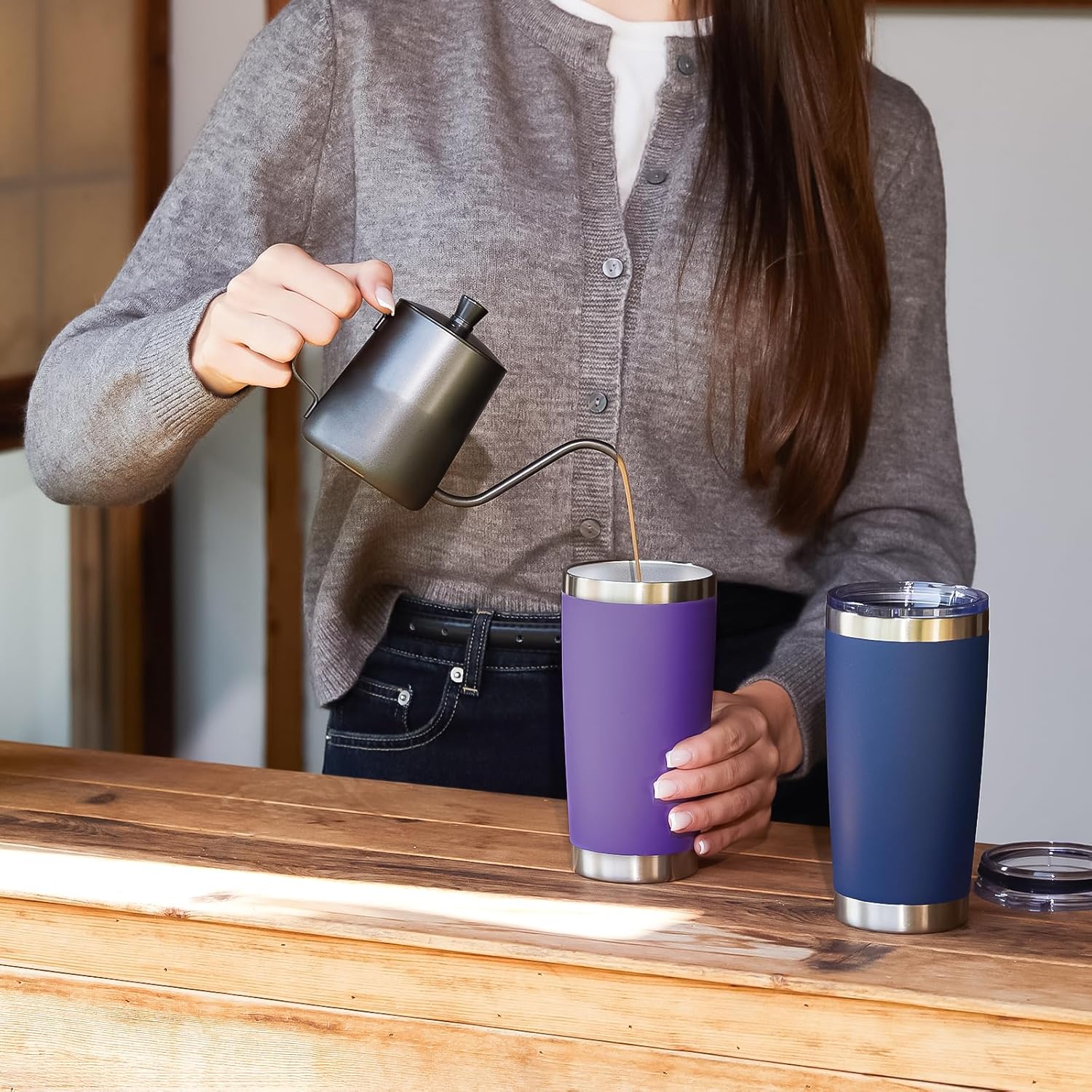 MEWAY 20oz Tumbler 4 Pack Double Wall Vacuum Insulated Travel Mug Bulk, Stainless Steel Tumblers with Lid and Straw, Durable Powder Coated Coffee Cups for Cold & Hot Drinks (Navy, 4) - Image 8