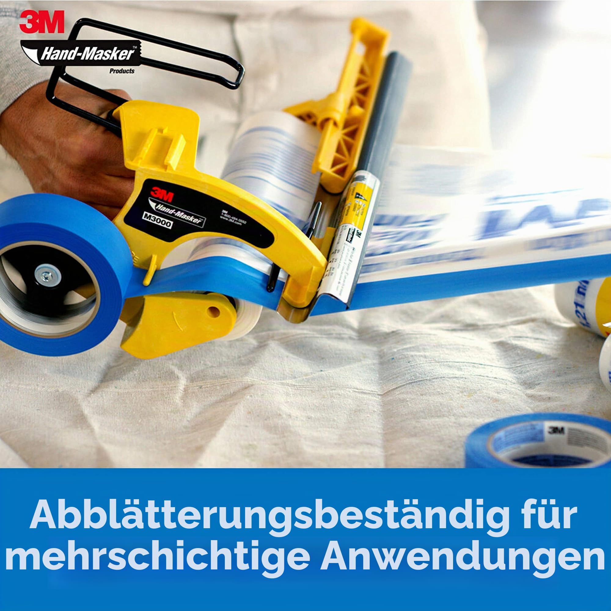 3M Hand-Masker Advanced AMF99-8C Abdeckfolie, 8 Rollen, 251,5 cm x 27,4 m, statische Haftung hält die Folie an Ort und Stelle, verhindert das Durchlaufen von Flüssigkeiten, abblätterfest, für den