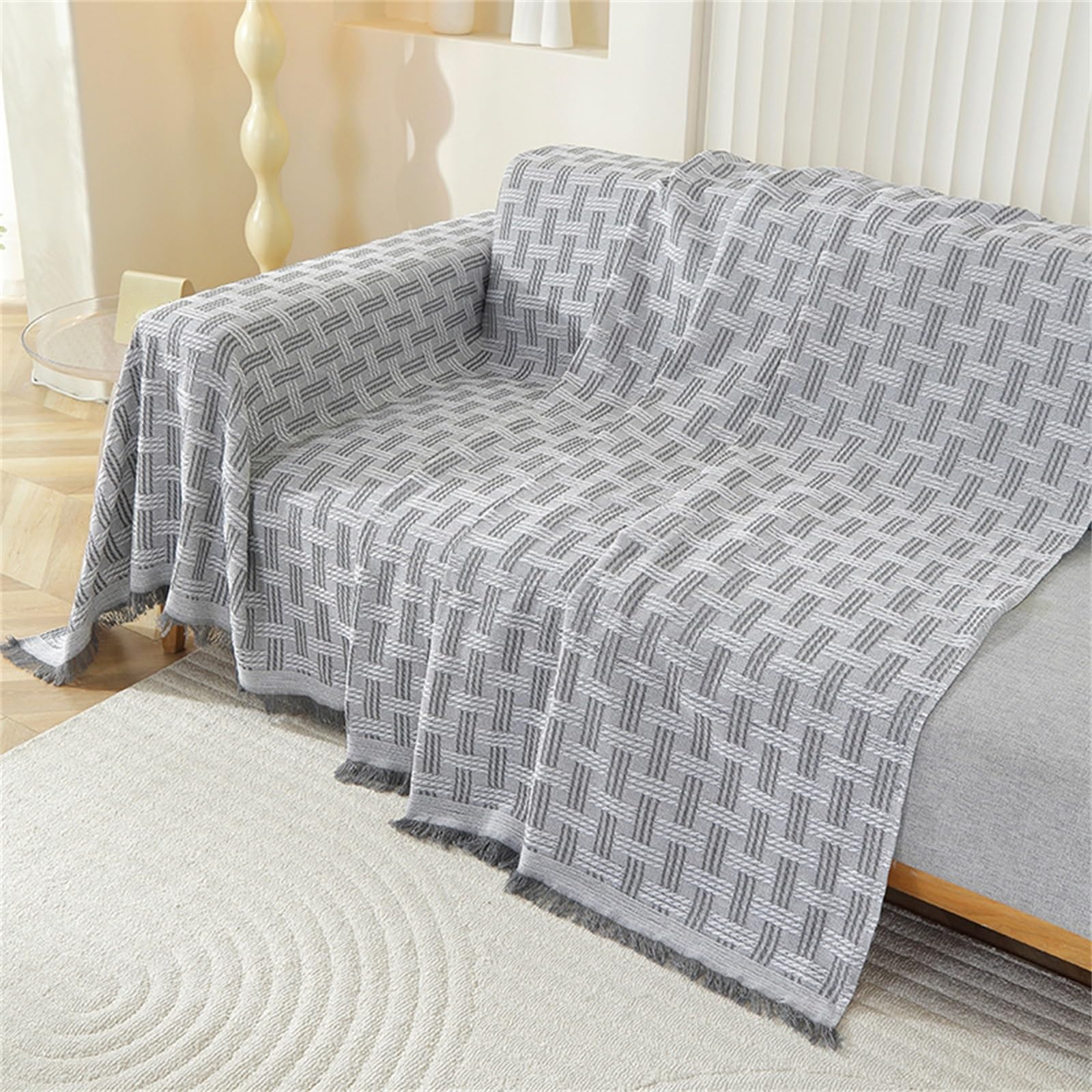 Housse de canapé surdimensionnée en coton haut de gamme gris 380cm