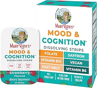 Mood & Cognition Dissolving Strips by MaryRuth's | Vitamin B12 | Vitamin B6 | Saffron | Folate | B Vitamins | Sugar Free | Strawberry Flavor | Vegan | Gluten Free | Dairy Free | 30 Count