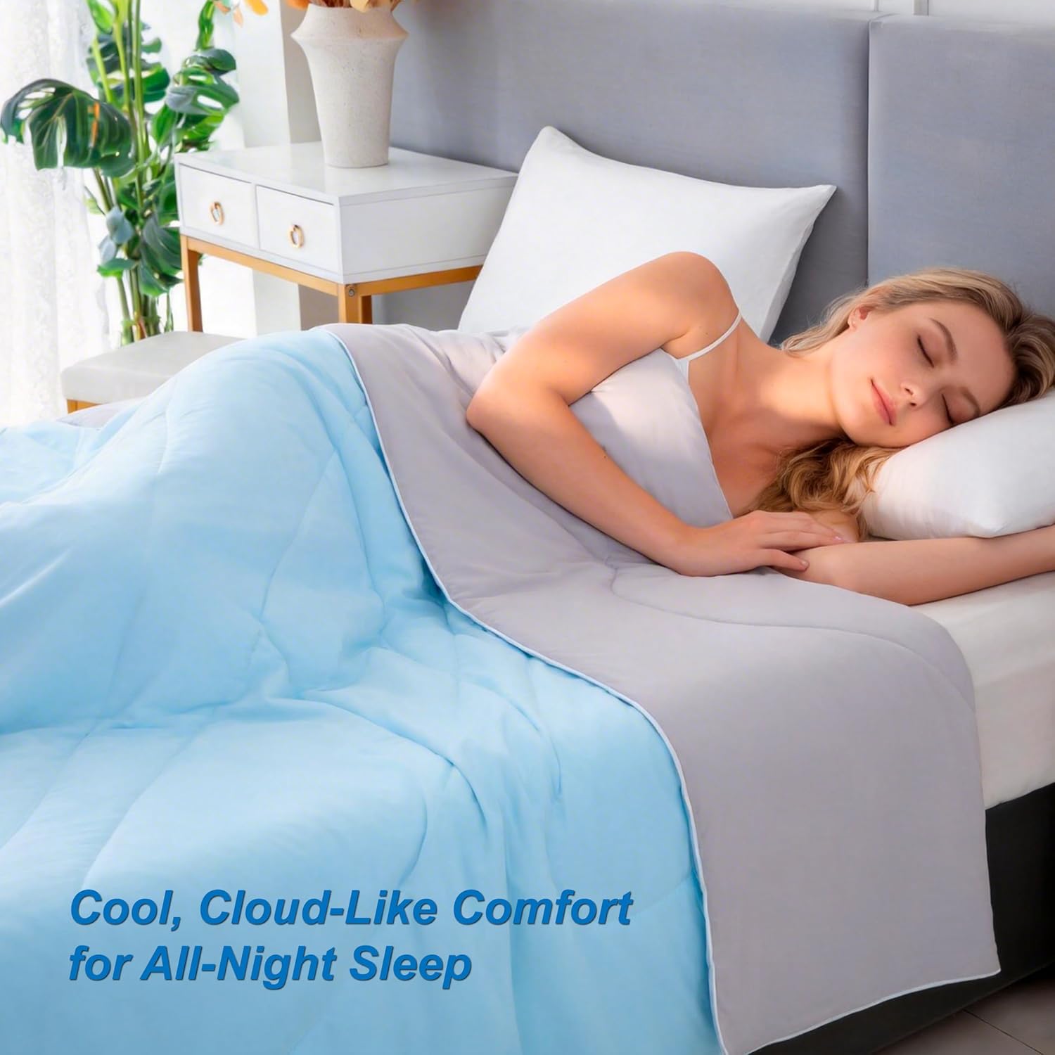 Cooling Blanket for Hot Sleepers & Night Sweats – Lightweight Breathable Summer Comforter, Double-Sided Cool Fabric, King Size, Gray/Blue