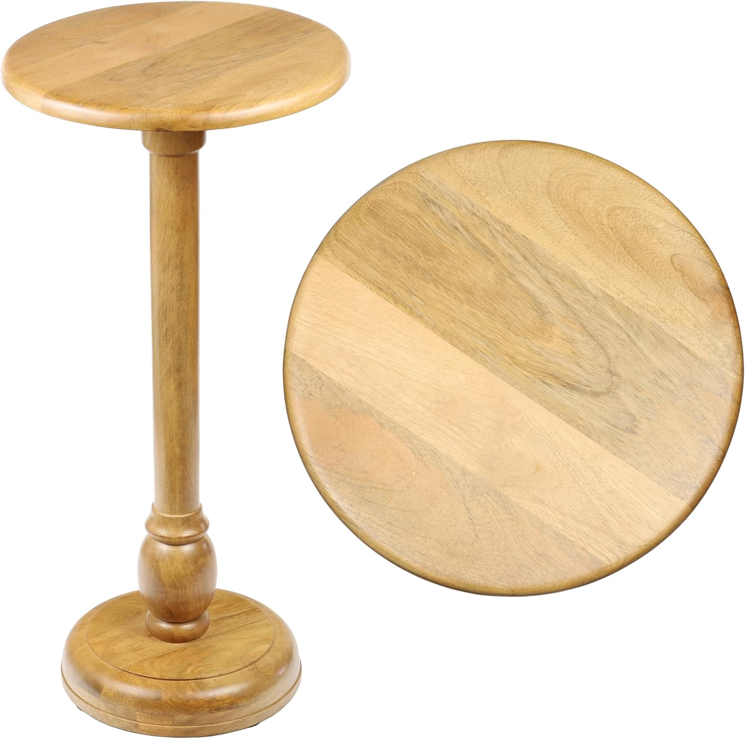 JONATHAN Y Leopold 24.5" Natural Brown Solid Mango Wood Round Pedestal Drink Table, Tall Traditional Martini Accent Side Table for Living Room and Small Spaces with Turned Leg END3006A