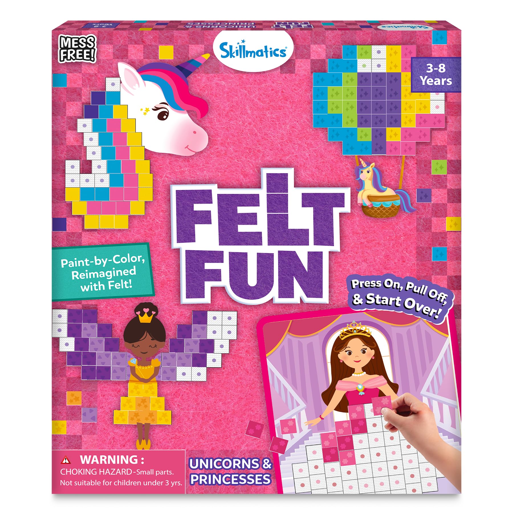 Skillmatics Art Activity - Reusable Mosaic 3D Craft Kit, 400 Felt Squares, Mess-Free Arts and Crafts, Unicorns & Princesses, Color Matching & Creative Play, Gift for Girls Ages 3, 4, 5, 6, 7, 8