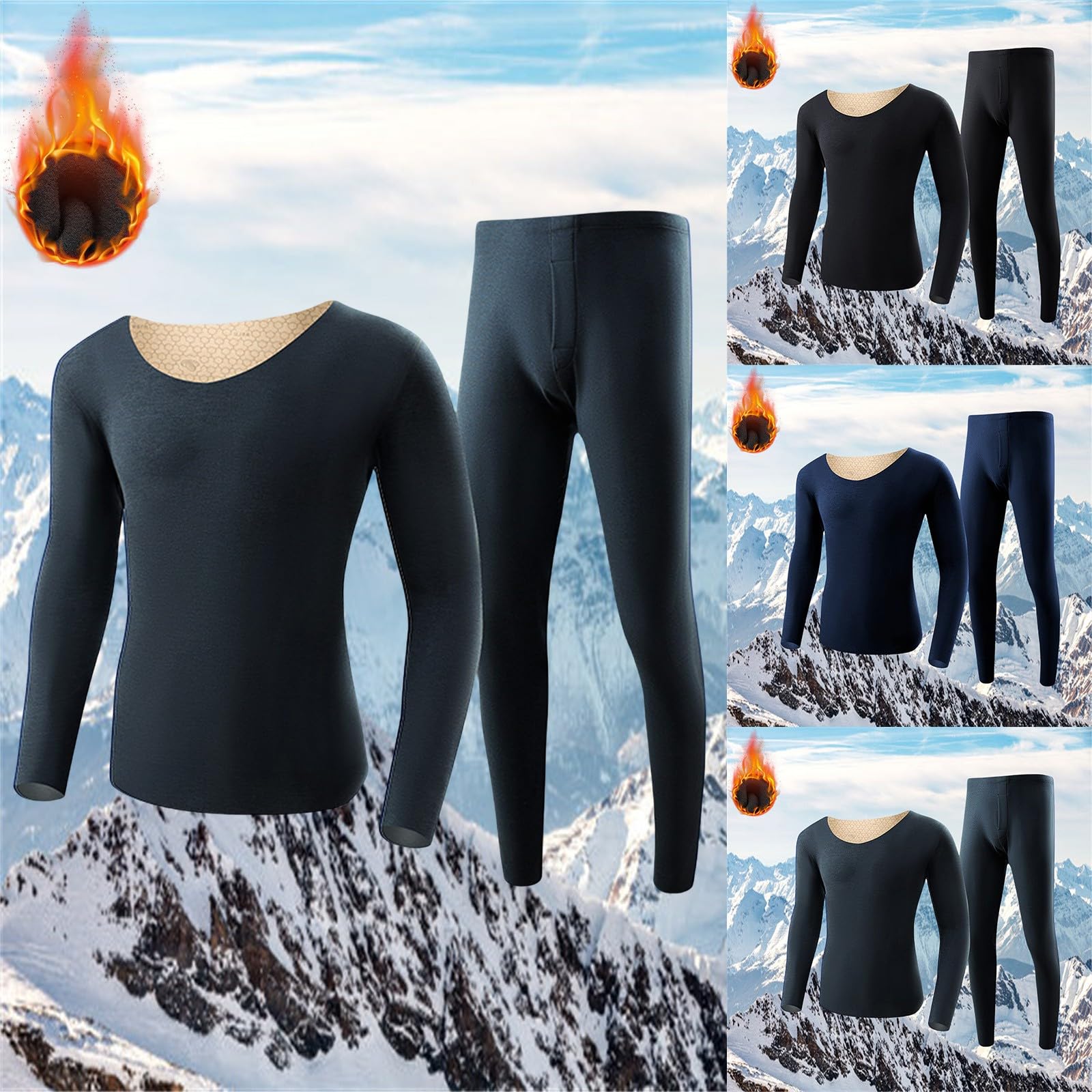 Generisch Ensemble de sous-vêtements thermiques pour homme - Respirant - Chaud et doux - Sous-vêtements de ski pour homme - Avec intérieur en polaire - Couleur unie - Sous-vêtements thermiques longs