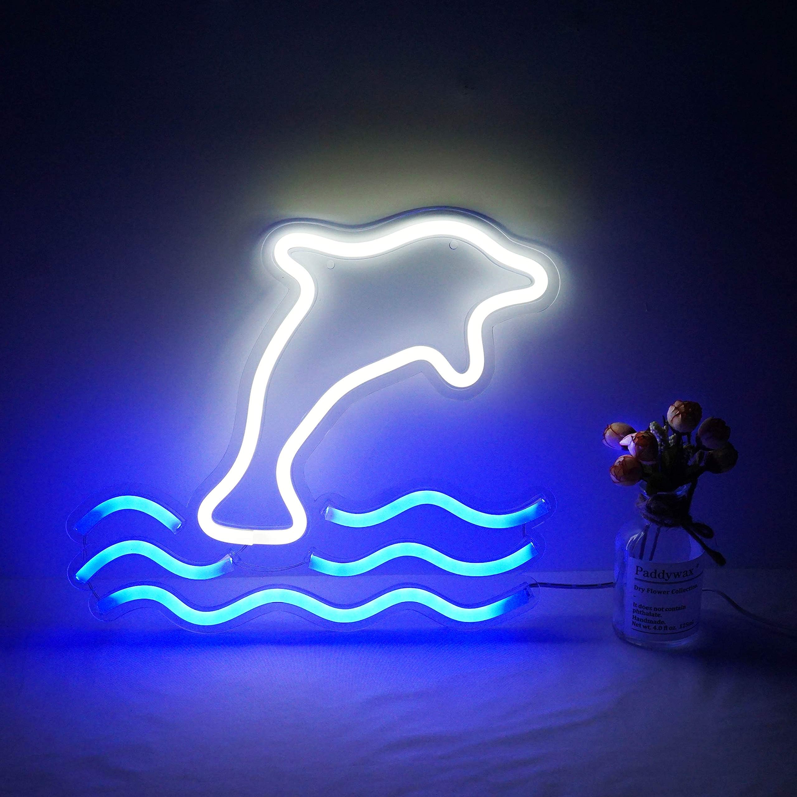 Large Dolphin Neon Sign, LED Dolphin Neon Light USB Powered Night Light for Kids, Living Room, Office, Bar, Restaurant, Christmas, Festival, Party
