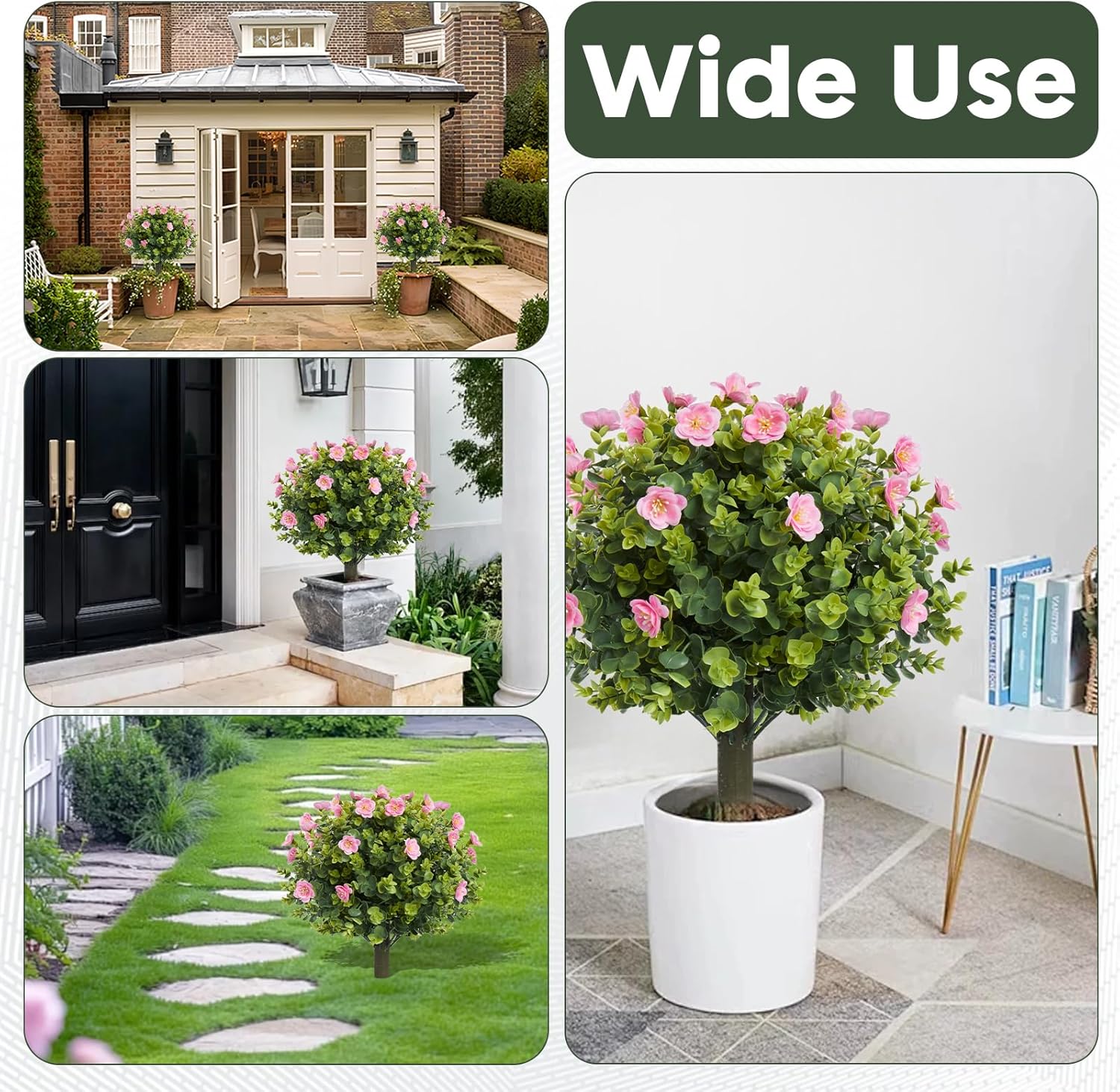 MGWILL 20" Artificial Camellia Topiary Ball Tree with Spike, Artificial Boxwood Shrubs Fake Bushes Set of 2, Faux Floral Flower Plant for Porch, Artificial Plants for Outdoor Indoor UV Resistant - Image 6
