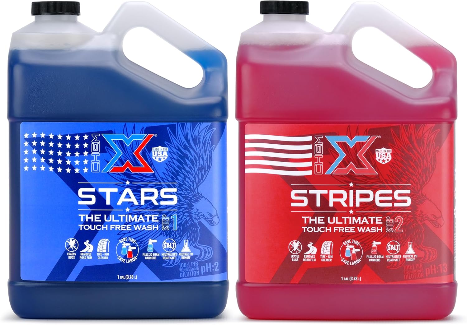 Chem-X Stars + Stripes: The Ultimate Touch Free Vehicle Wash, Removes Road Film, Grime and Oxidation, No Contact Wash for Trucks Fleets Equipment and Cars - 32 oz