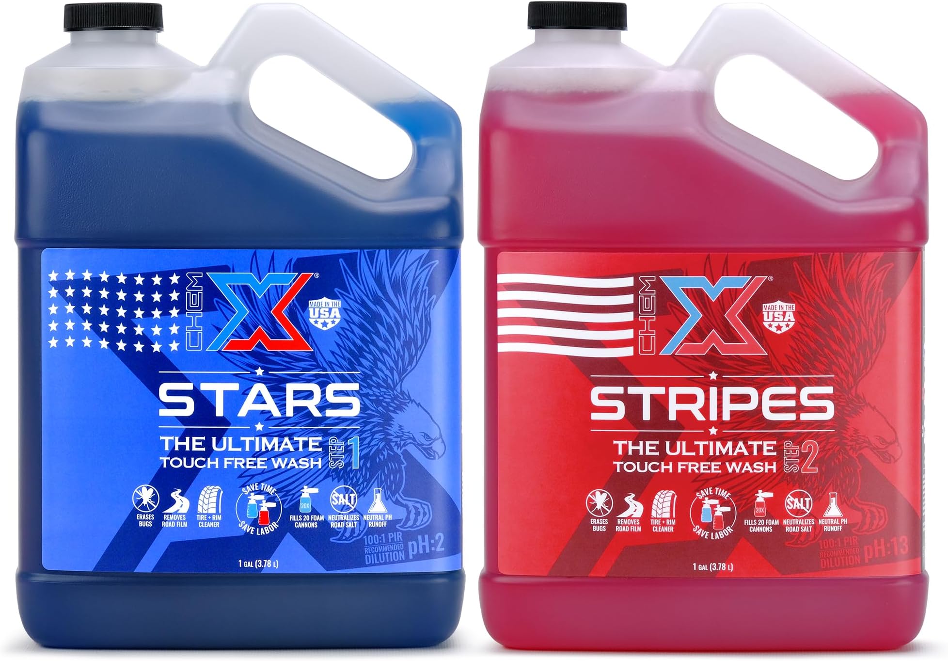 Chem-X Stars + Stripes: The Ultimate Touch Free Vehicle Wash, Removes Road Film, Grime and Oxidation, No Contact Wash for Trucks Fleets Equipment and Cars - 1g each