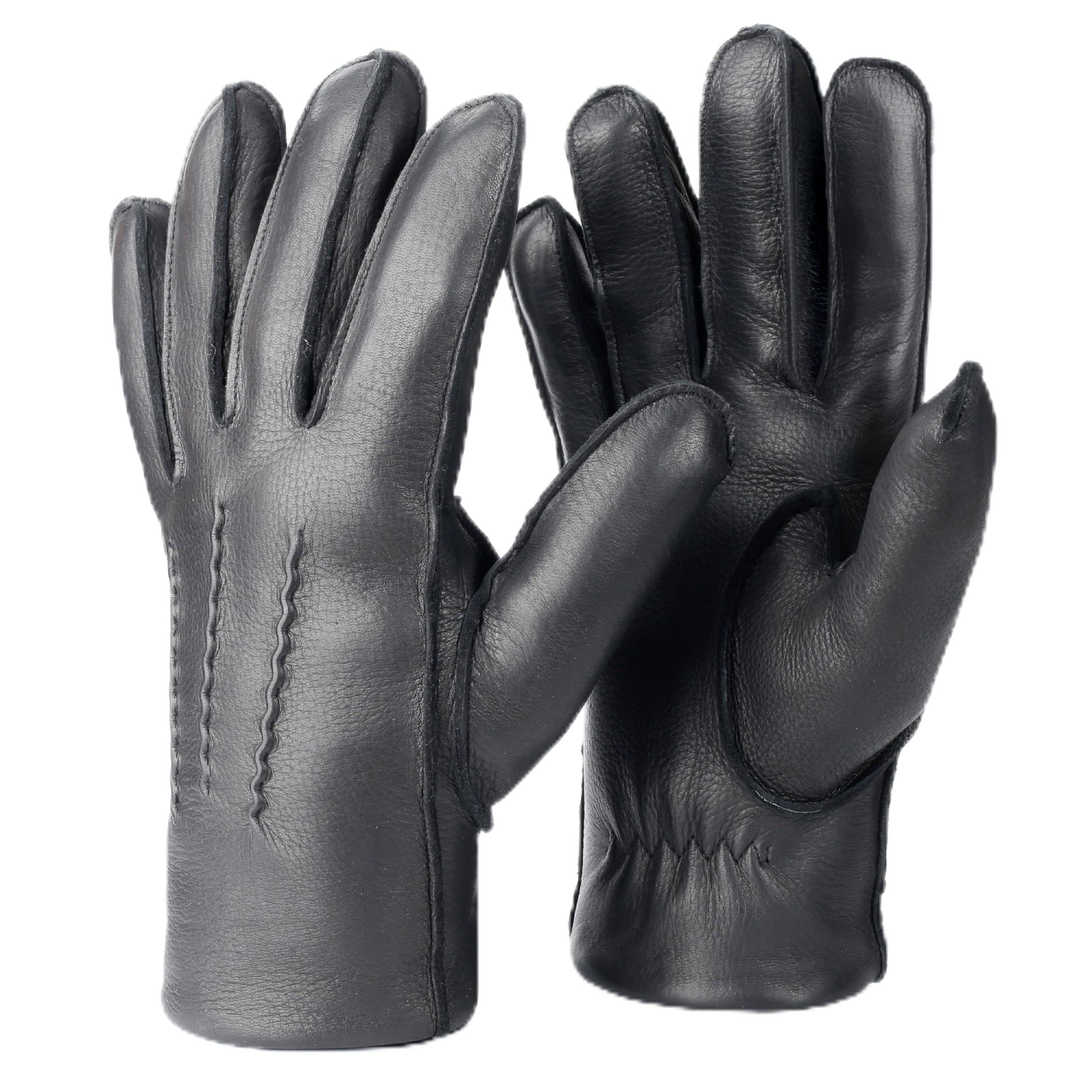 Royal Phoenix® Lederhandschuhe Herren - Sehr Weiche Hirschleder Handschuhe mit Kaschmir Innenfutter - Leather Gloves Men - Herren Winterhandschuhe aus Leder, Schwarz, M