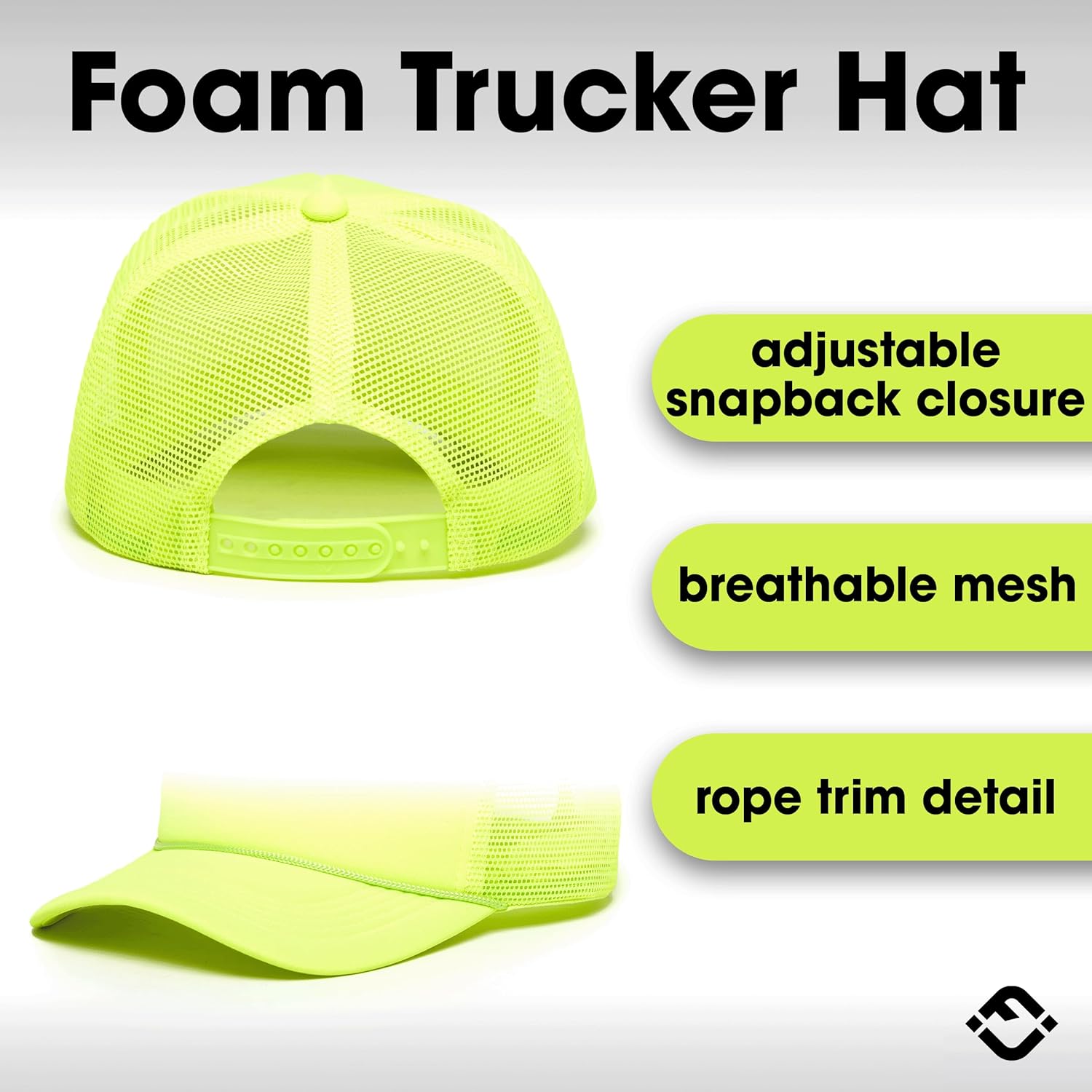 Funky Junque Blank Foam Trucker Hat – Adjustable Mesh Back Snapback Baseball Cap for Men & Women, Neon & Classic Color Hats - Image 3