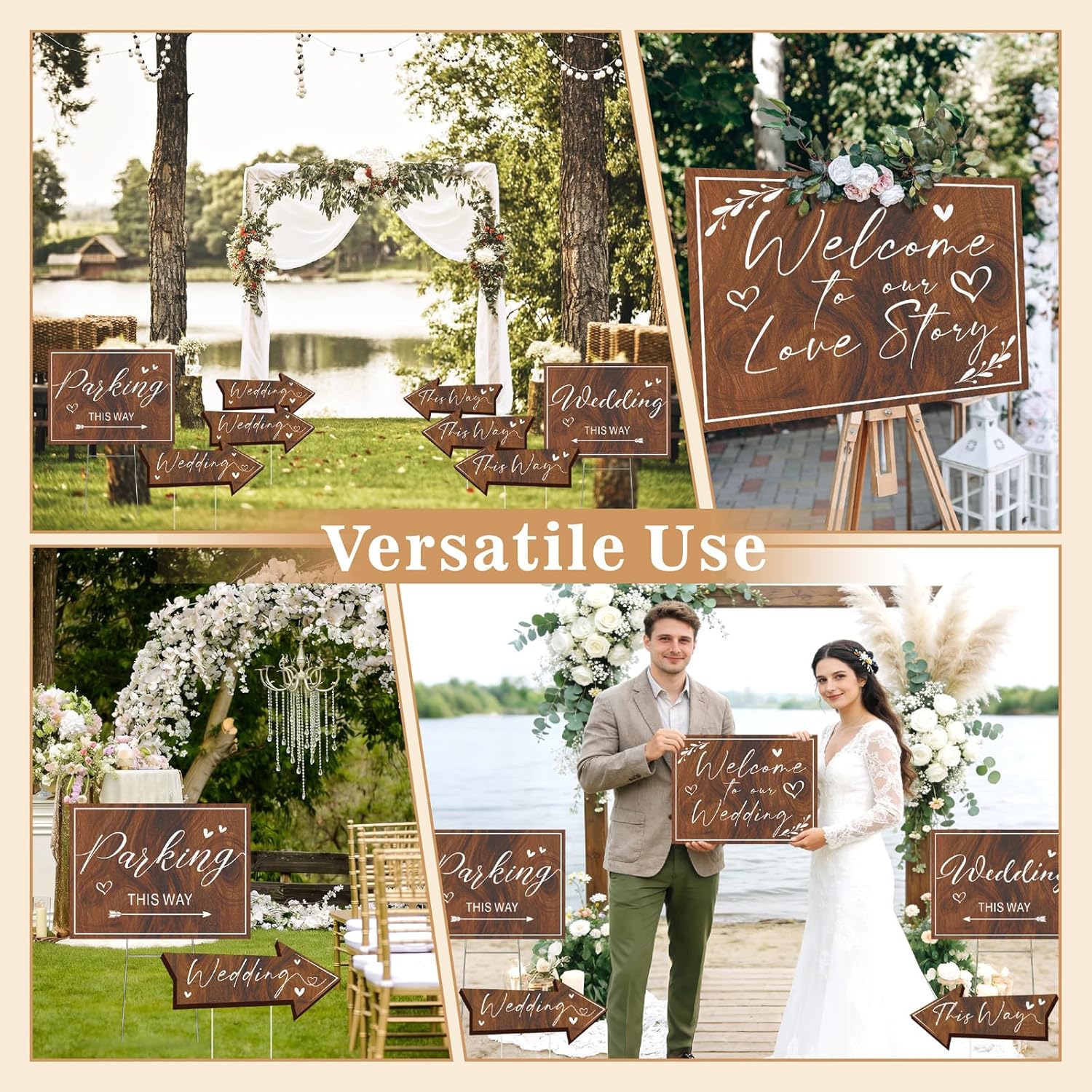 10 Pack Wedding Signs Outdoor Wedding Party Decoration Kits Weddings This Way Sign for Ceremony Reception Double-Sided Marriage Lawn Yard Sign Parking Direction Arrows with Stakes for Bridal Shower