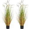 KOL Artificial 5ft 2-Pack Horsetail Reed Grass, 59in Tall Artificial Indoor Outdoor Fake Grass Plant, Home Office Décor Artificial Plants in Pot Faux Plant Greenery, Wedding Decor - Yellow