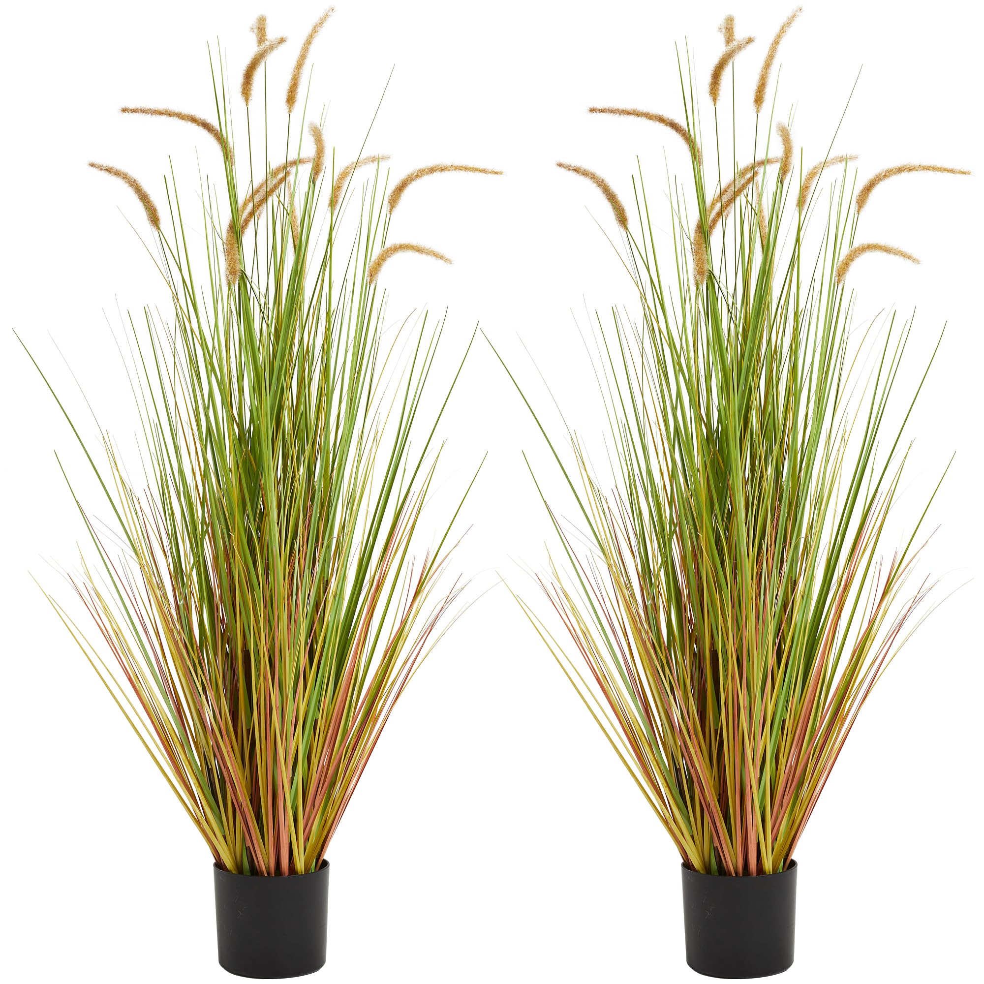kol artificial 5ft 2-pack horsetail reed grass, 59in tall artificial indoor outdoor fake grass plant, home office décor artificial plants in pot faux plant greenery, housewarming gift grass - yellow