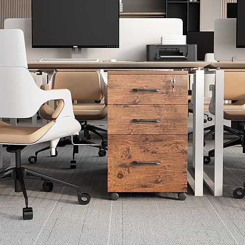 Miniatura 8 de NEWSENDY Archivador móvil Armario compacto de 3 cajones blanco con cerradura, almacenamiento debajo del escritorio para documentos de tamaño