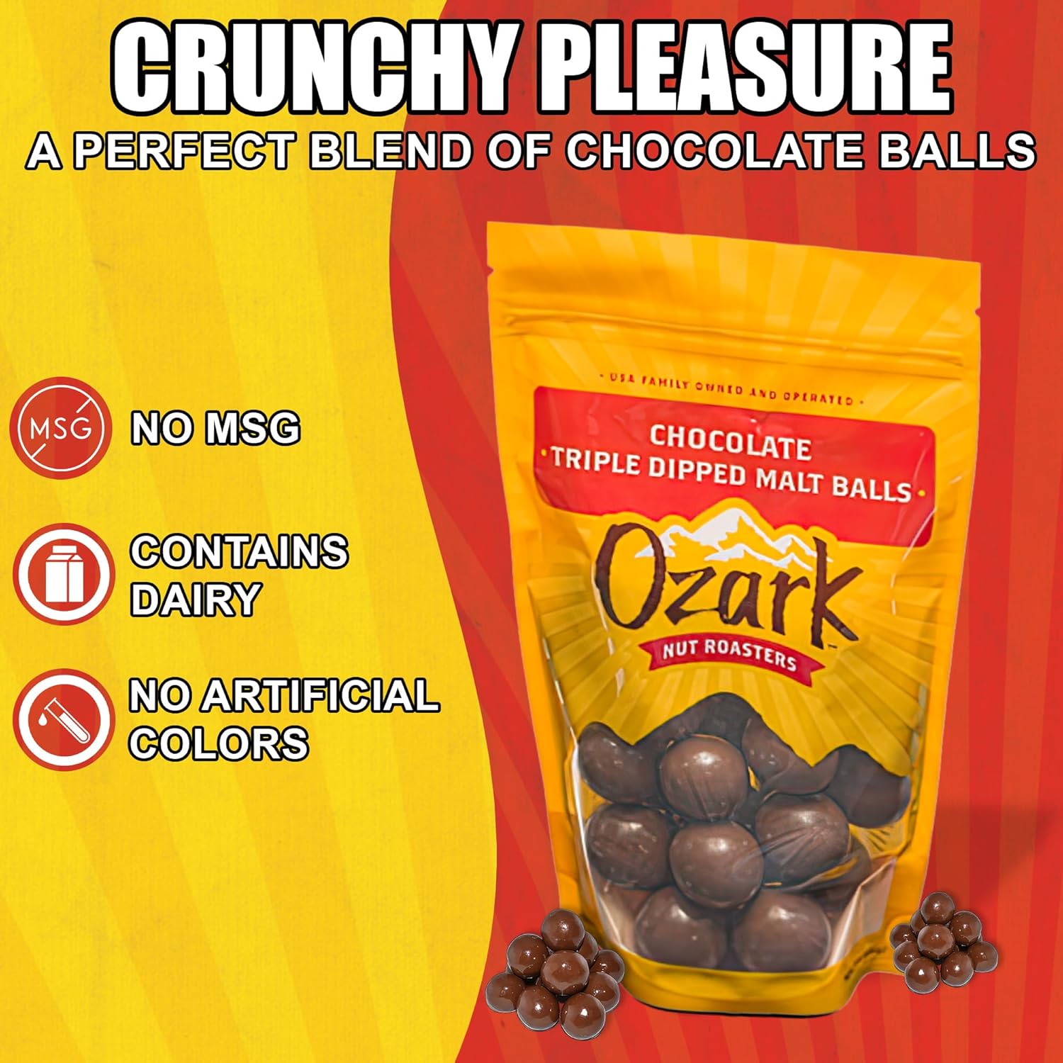 OZARK NUT ROASTERS Chocolate Malt Balls, Gourmet Malted Candy Snack, Rich Chocolate Flavor, Resealable 14 oz Bag, Pack of 2