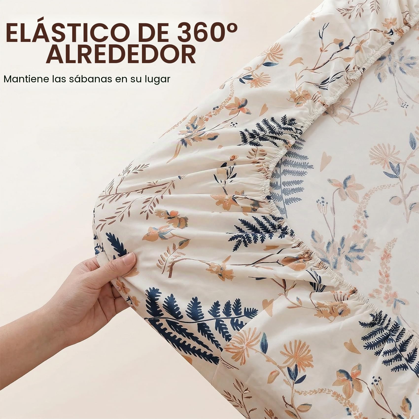 KOMFOR Juego de sábanas de 4 Piezas, tamaño Queen, diseño de Hojas Florales, 1 sábana encimera, 1 sábana Bajera, 2 Fundas de Almohada, Microfibra de Doble Cepillado, hipoalergénica, Juego de sábanas