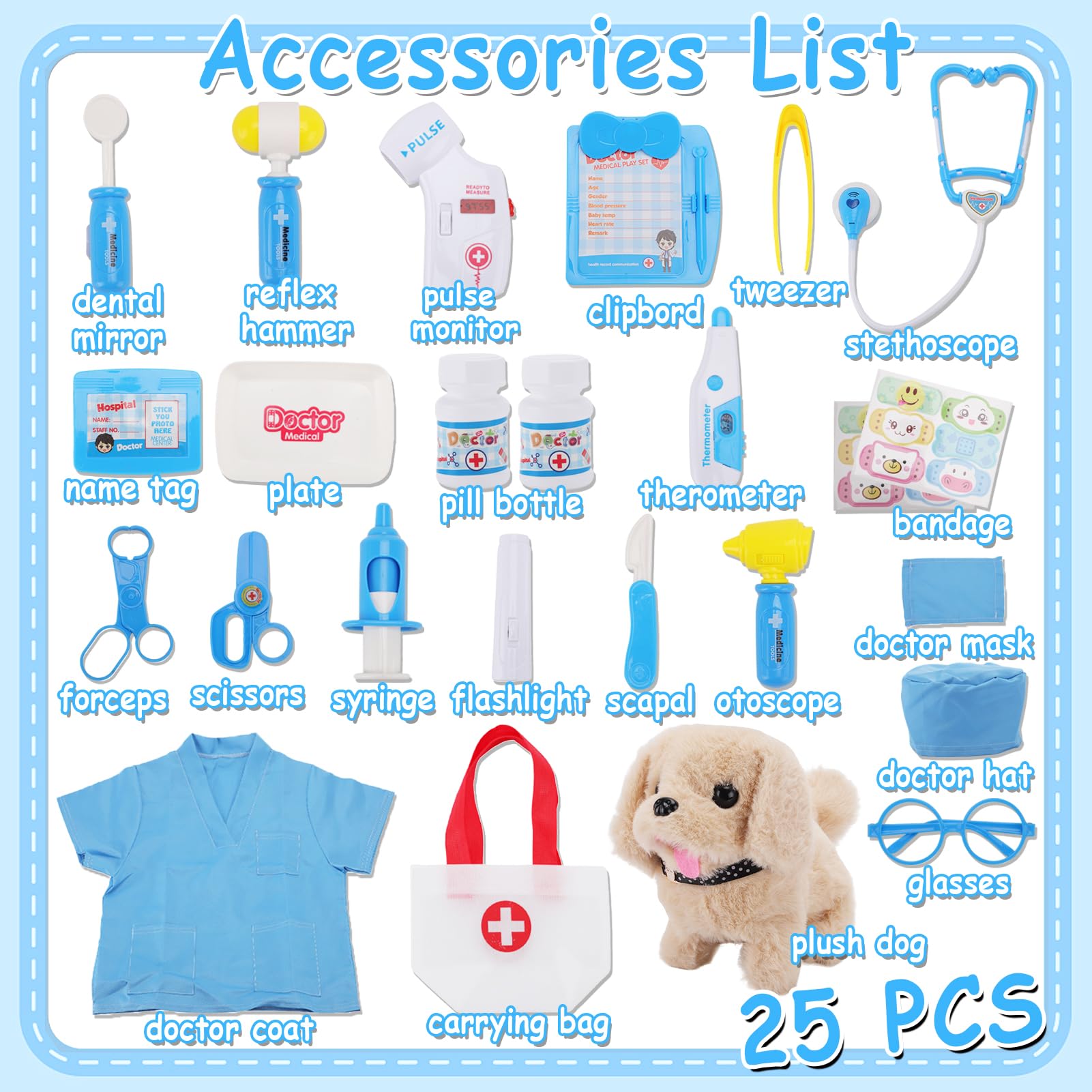TEUVO Malette Docteur Enfant, Veterinaire Enfant avec Blouse de Médecin, Stéthoscope, Thermomètre, Seringue, Médical Jeu d'imitation Jouets de Rôle 25 Pièces, Cadeaux Jouet Enfants 2 3 4 5 6 7 8 Ans