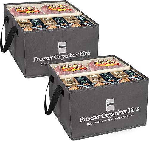 Contenedores organizadores para congelador, paquete de 2 contenedores organizadores plegables para congelador profundo de 15 x 14 x 9 pulgadas,