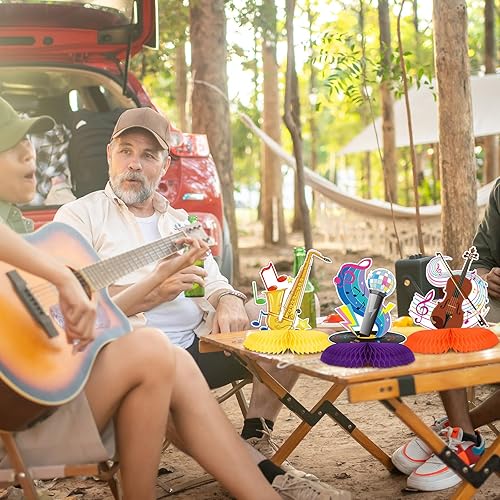 Miniatura 5 de 10 piezas de notas musicales de nido de abeja, centro de mesa con temática musical, decoración de notas musicales, decoración de fiesta de