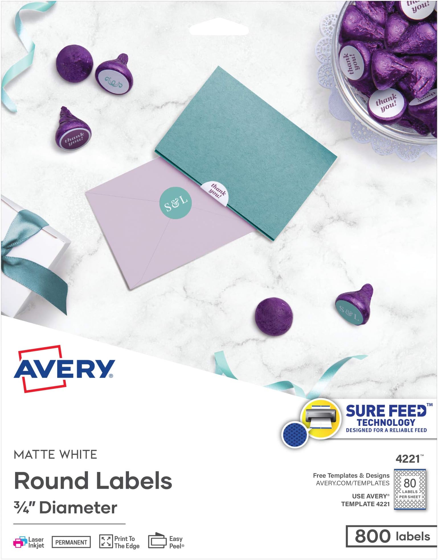 Printable Round Labels with Sure Feed, 3/4" Diameter, Matte White, 800 Customizable Labels (4221)