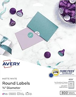 Avery Printable Round Labels with Sure Feed, 3/4" Diameter, Matte White, 800 Customizable Labels (4221)