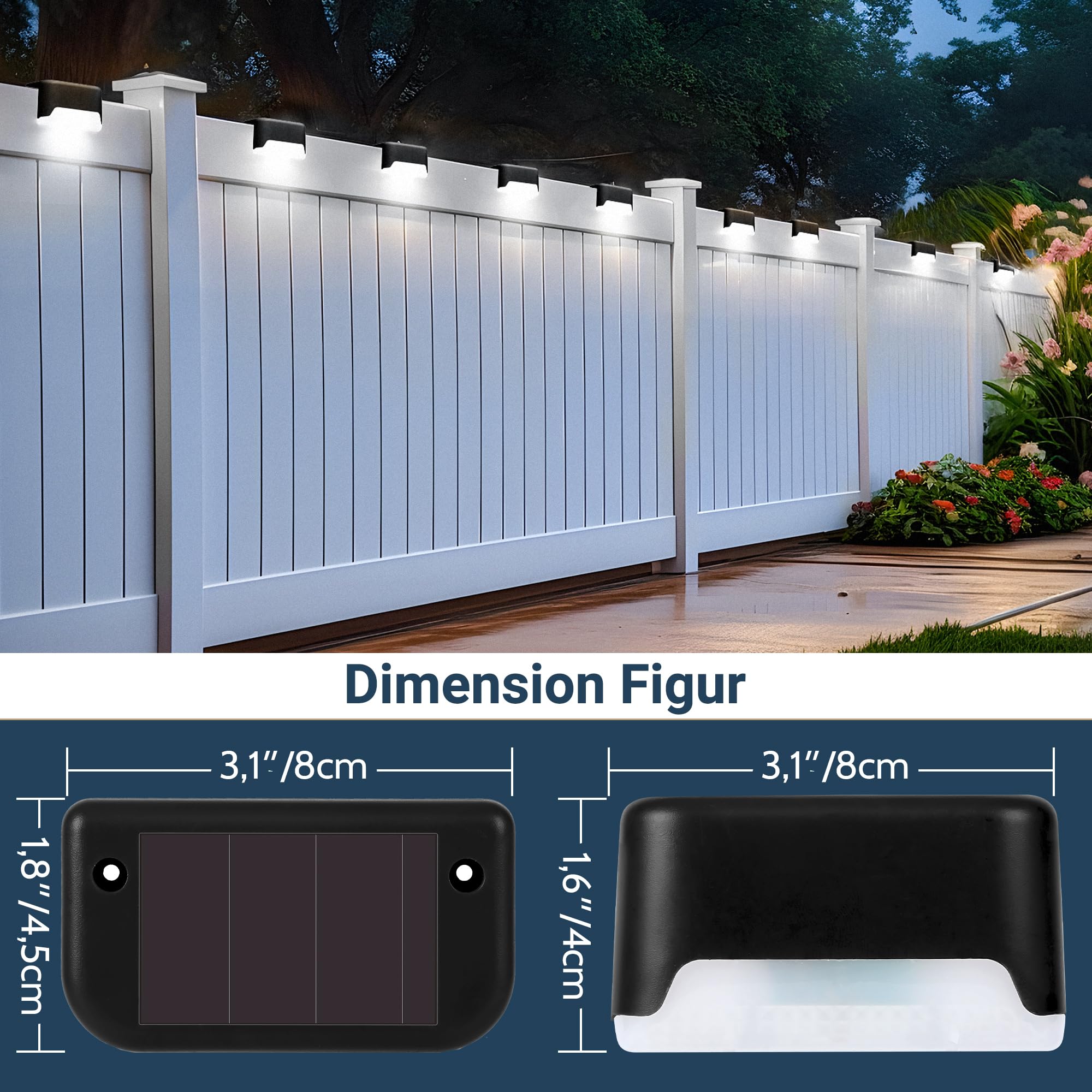Solpex 12 fanali solari per recinzione, impermeabili, per scale esterne, scale, recinzioni, cortili, terrazze e sentieri (nero, bianco)
