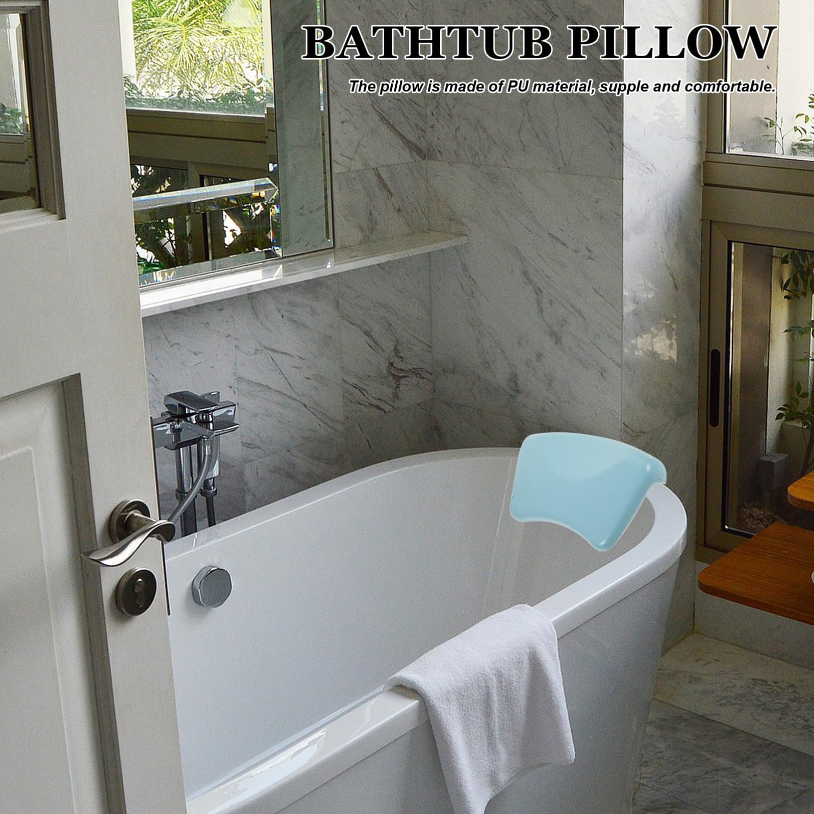 Almohada de Bañera de PU para SPA en Casa, 1 Unidad, Tamaño Compacto, Soporte Ergonómico para Cuello y Espalda, Color Azul Claro, Cojín Relajante para Adulto, Adecuado